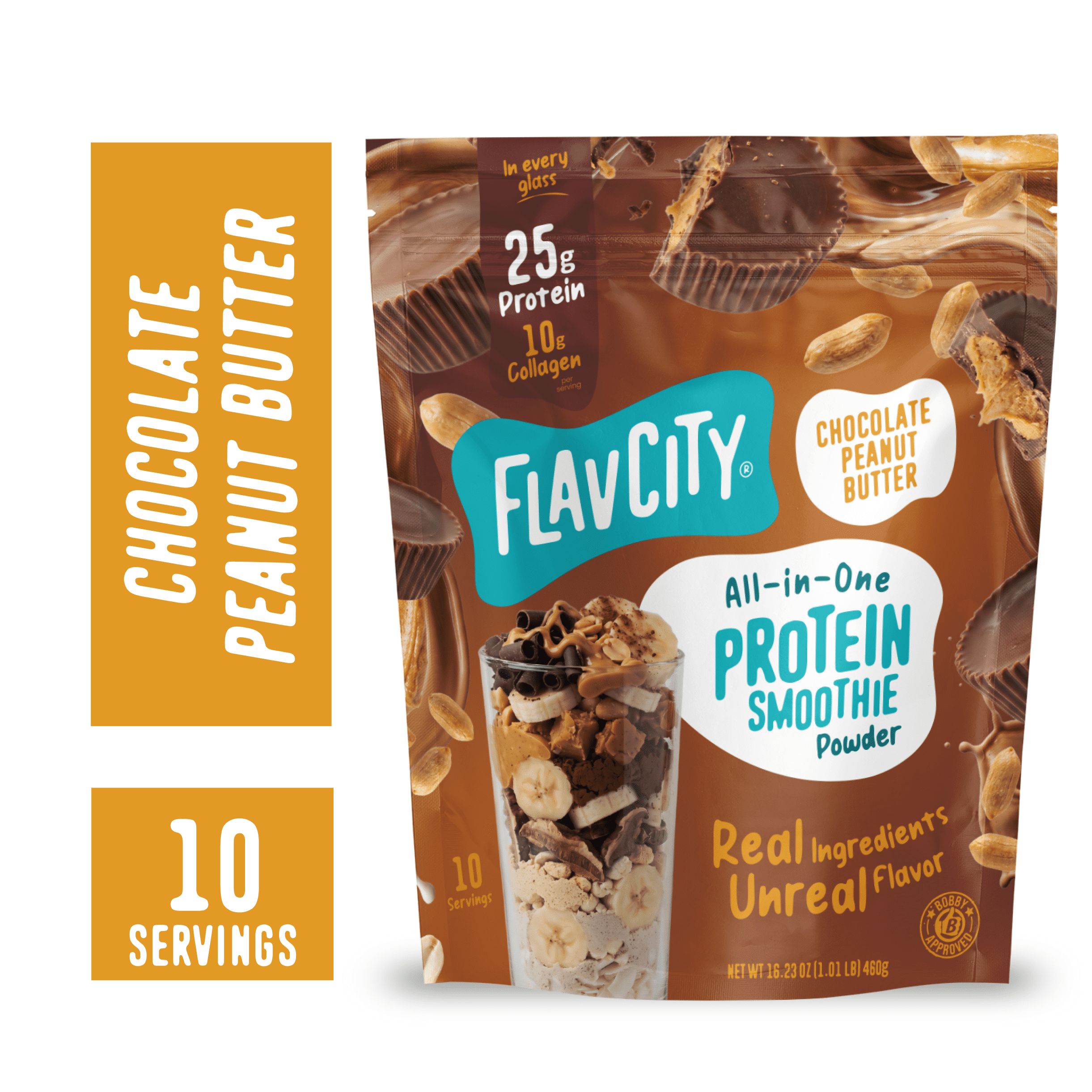 FlavCity Whey Protein Powder - chocolate Peanut Butter - 25g Protein All-in-One Smoothie - 10 Servings/16.23oz