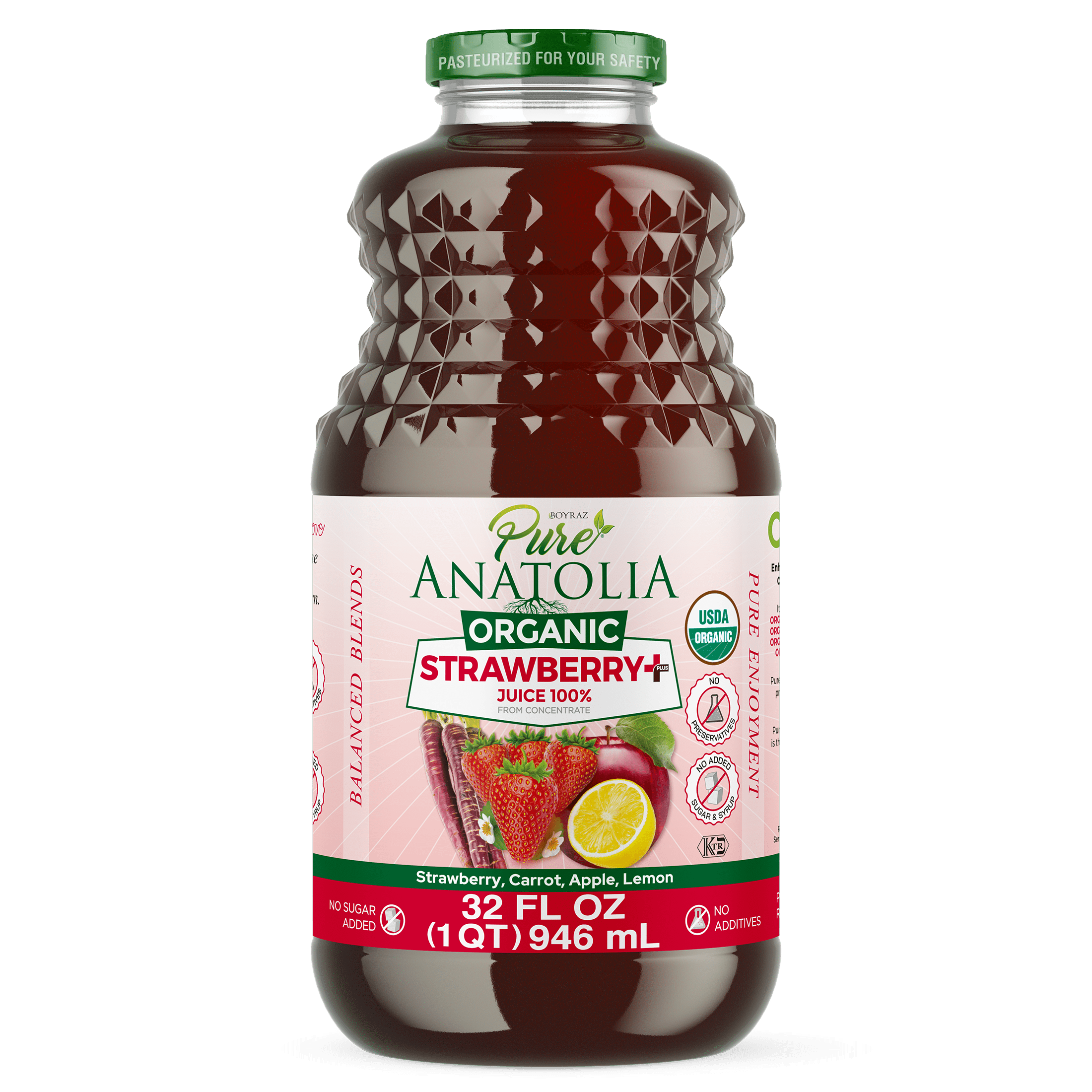 Pure Anatolia Organic Strawberry Juice, 32 Fl Oz Glass Bottle