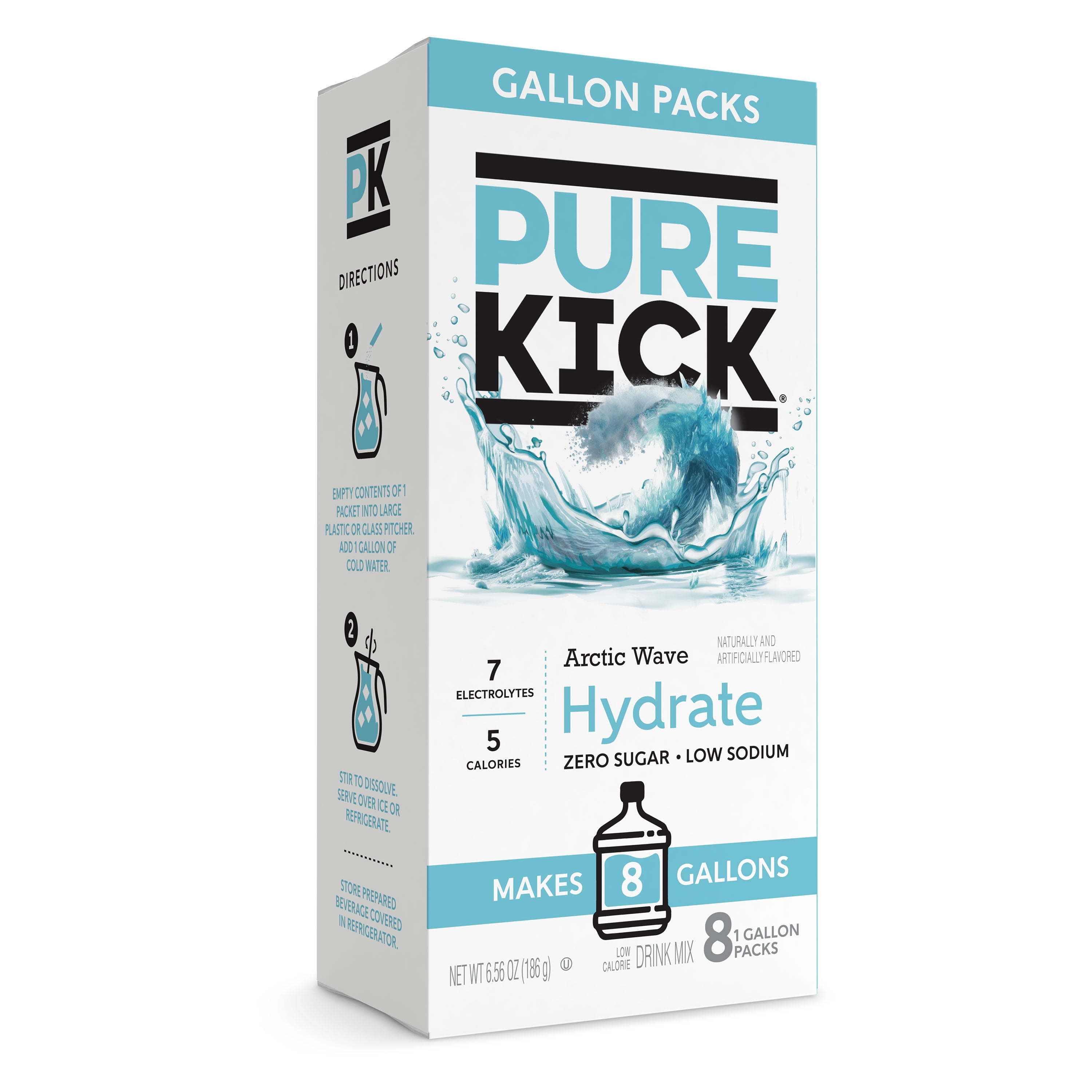 Pure Kick Hydrate Arctic Wave Drink Mix, 8 Count Gallon Pitcher Packets