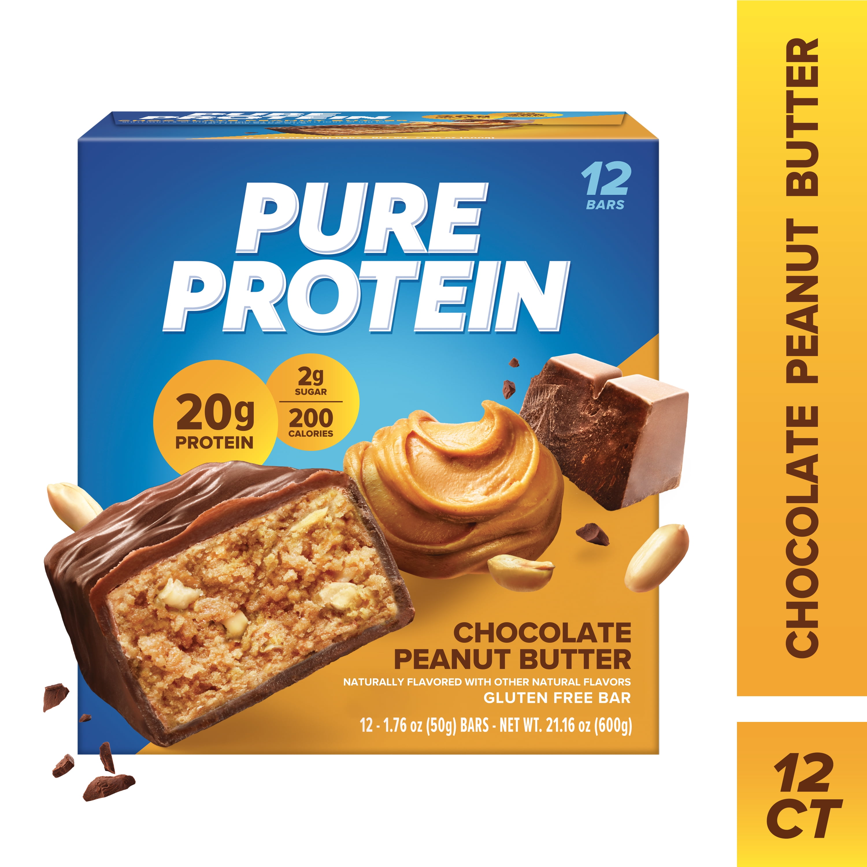 Pure Protein Bars, Chocolate Peanut Butter, Low Sugar, 20g Protein, 1.76 oz, 12 Count