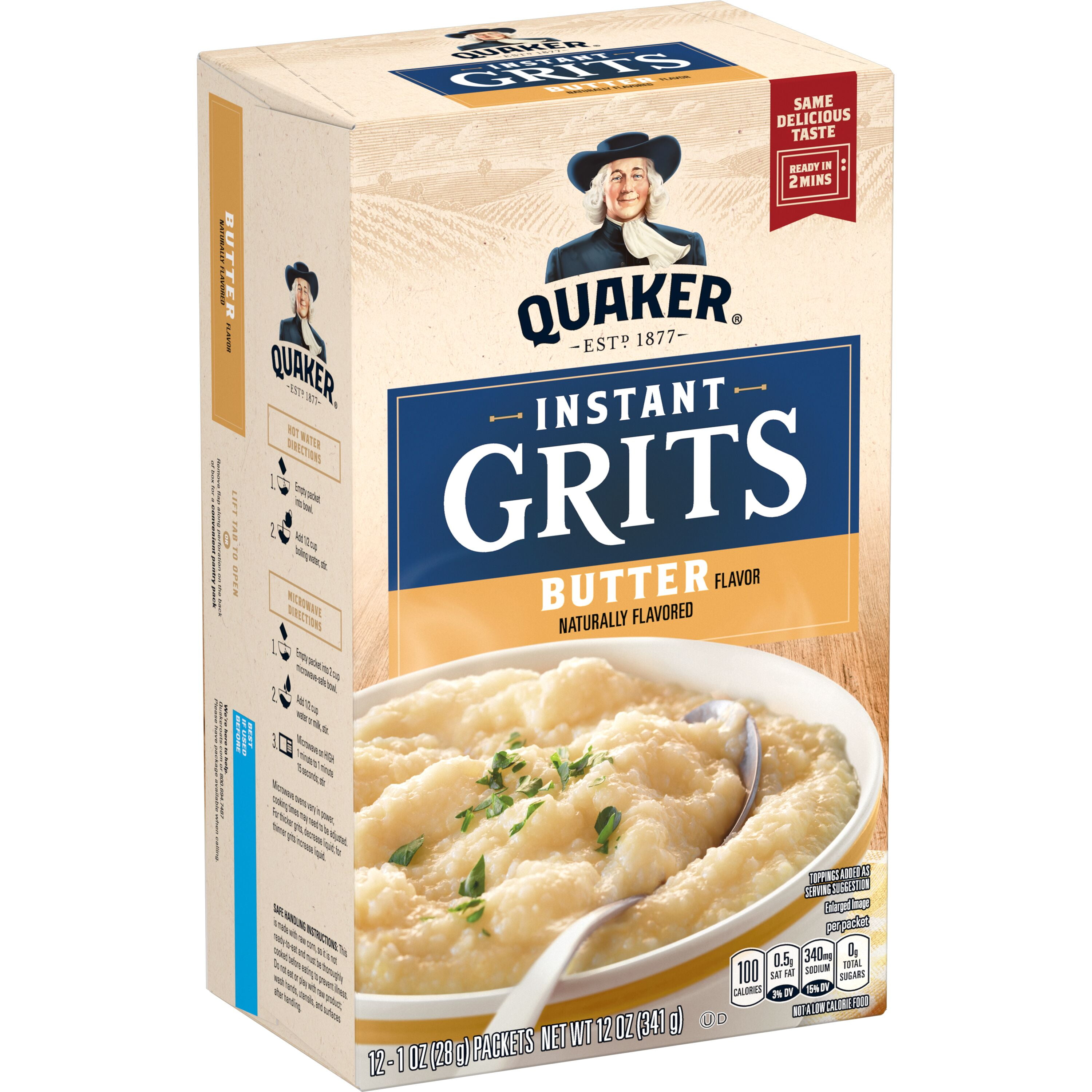 Quaker Instant Grits, Butter, 1.0 oz, 12 Packets (Paper Pouch)