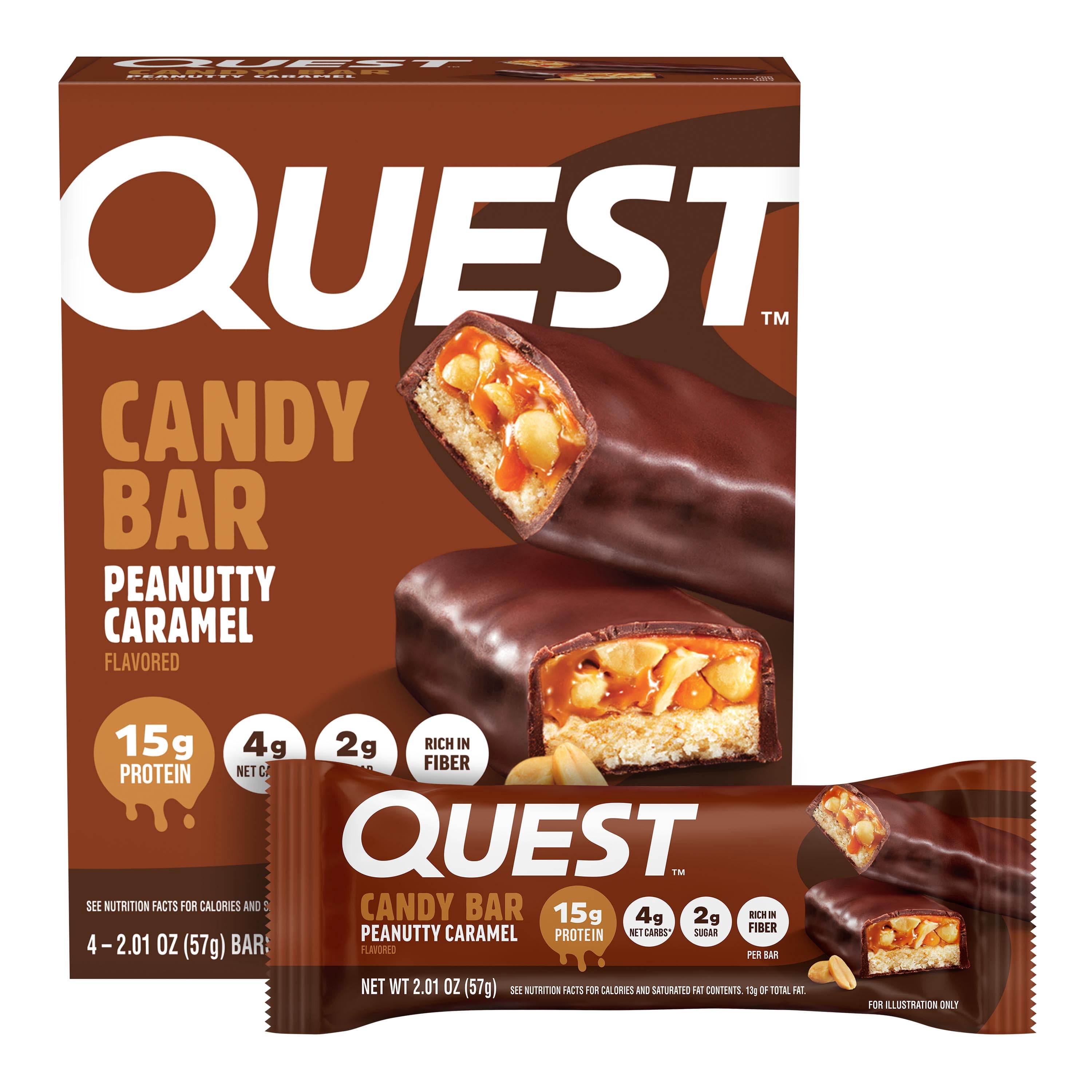 Quest Candy Bar, Peanutty Caramel Flavor, 15g of Protein, 4 Count