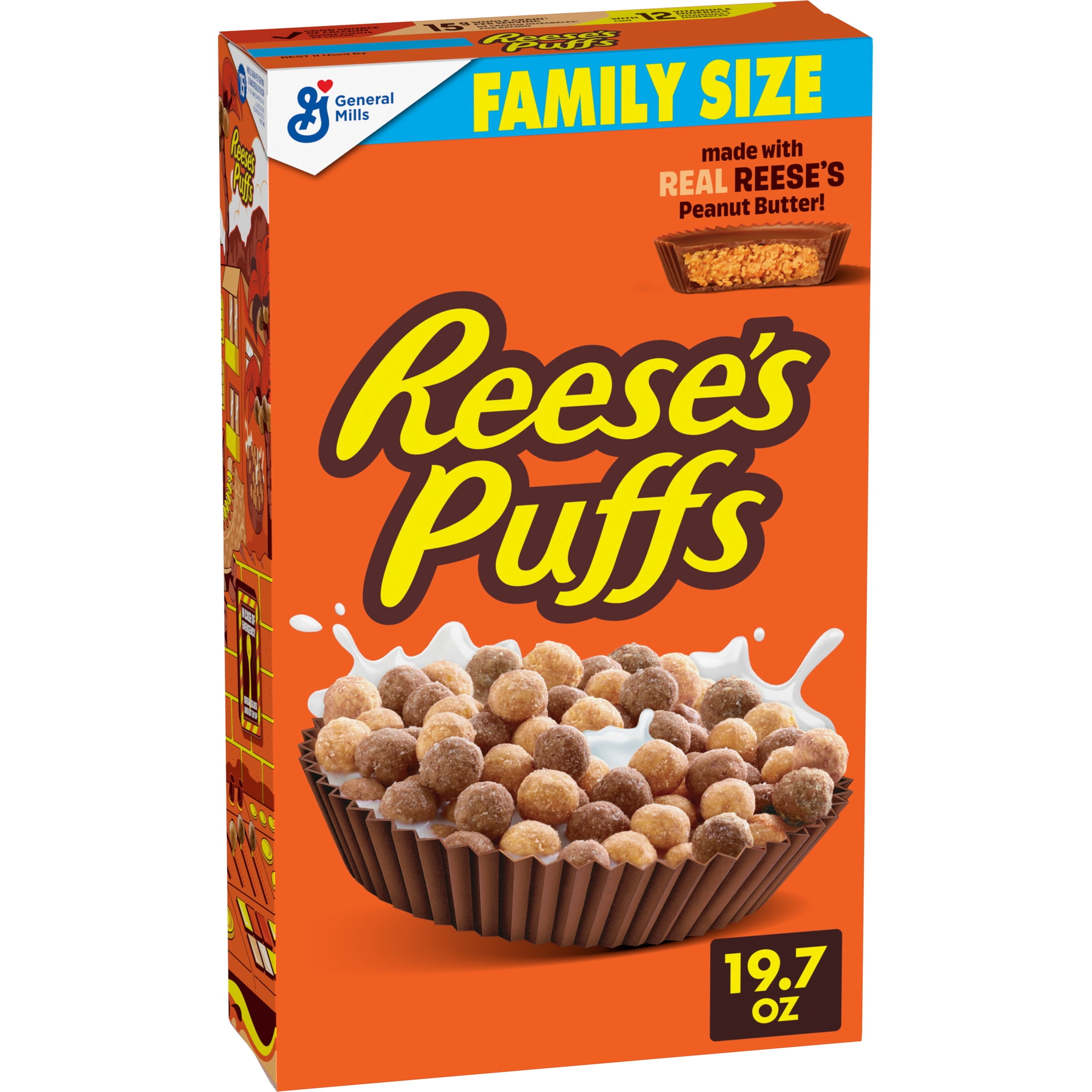 REESE'S PUFFS Breakfast Cereal, Chocolatey Peanut Butter Cereal, Family Size, 19.7 oz