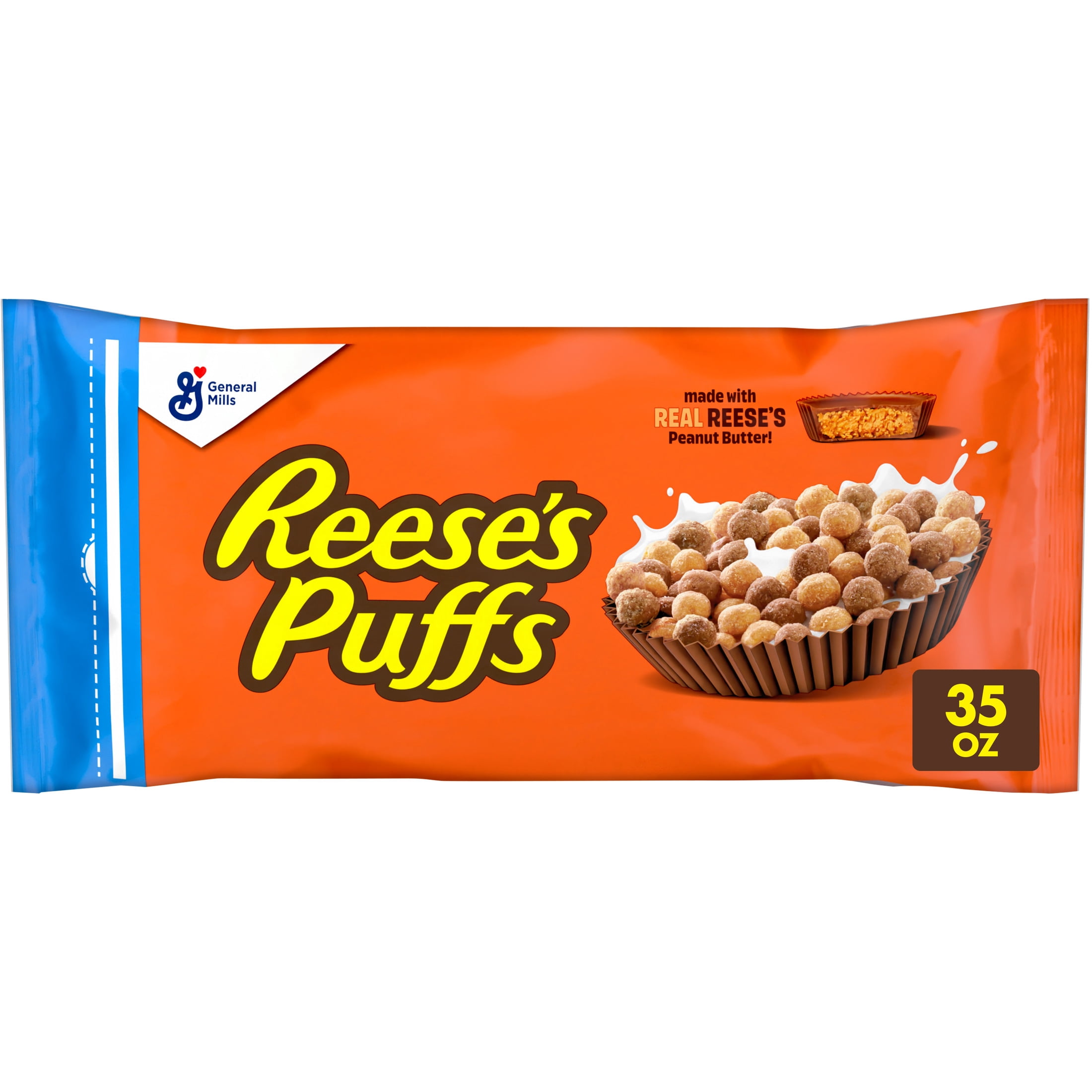 REESE'S PUFFS Breakfast Cereal, Chocolatey Peanut Butter Cereal Bag, 35 oz