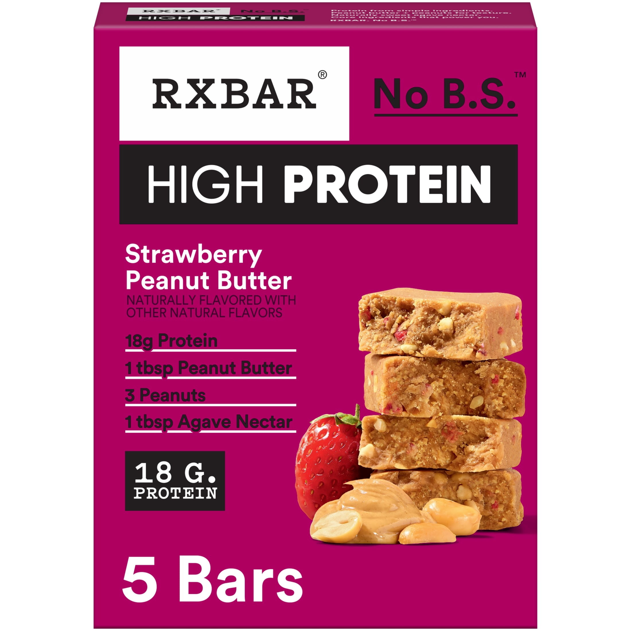 RXBAR High Protein, Strawberry Peanut Butter Gluten-Free Bars, 5 Count