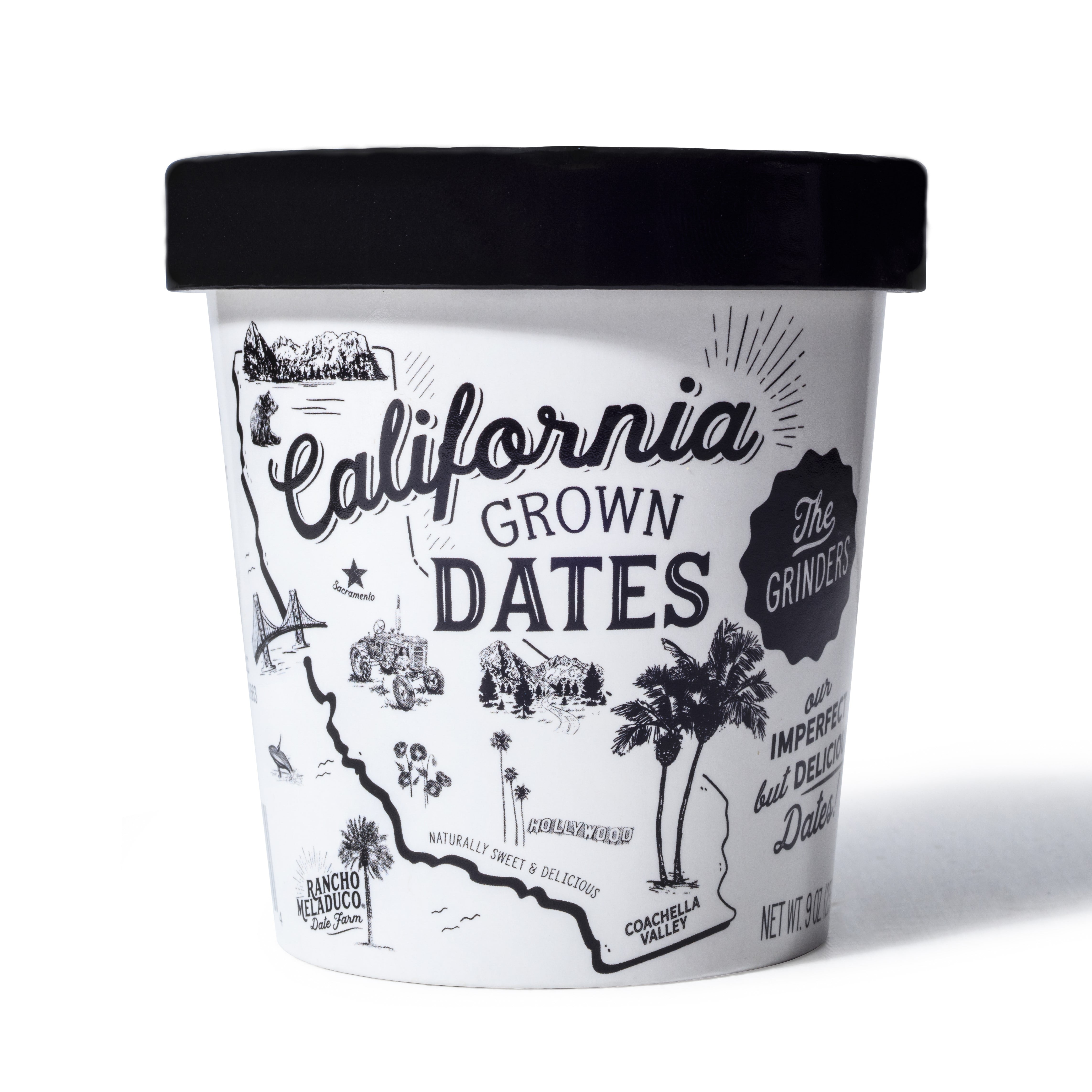 Rancho Meladuco Date Farm - "Grinders" - the Imperfect Medjool Dates, Whole Unpitted, 9 oz. Cup