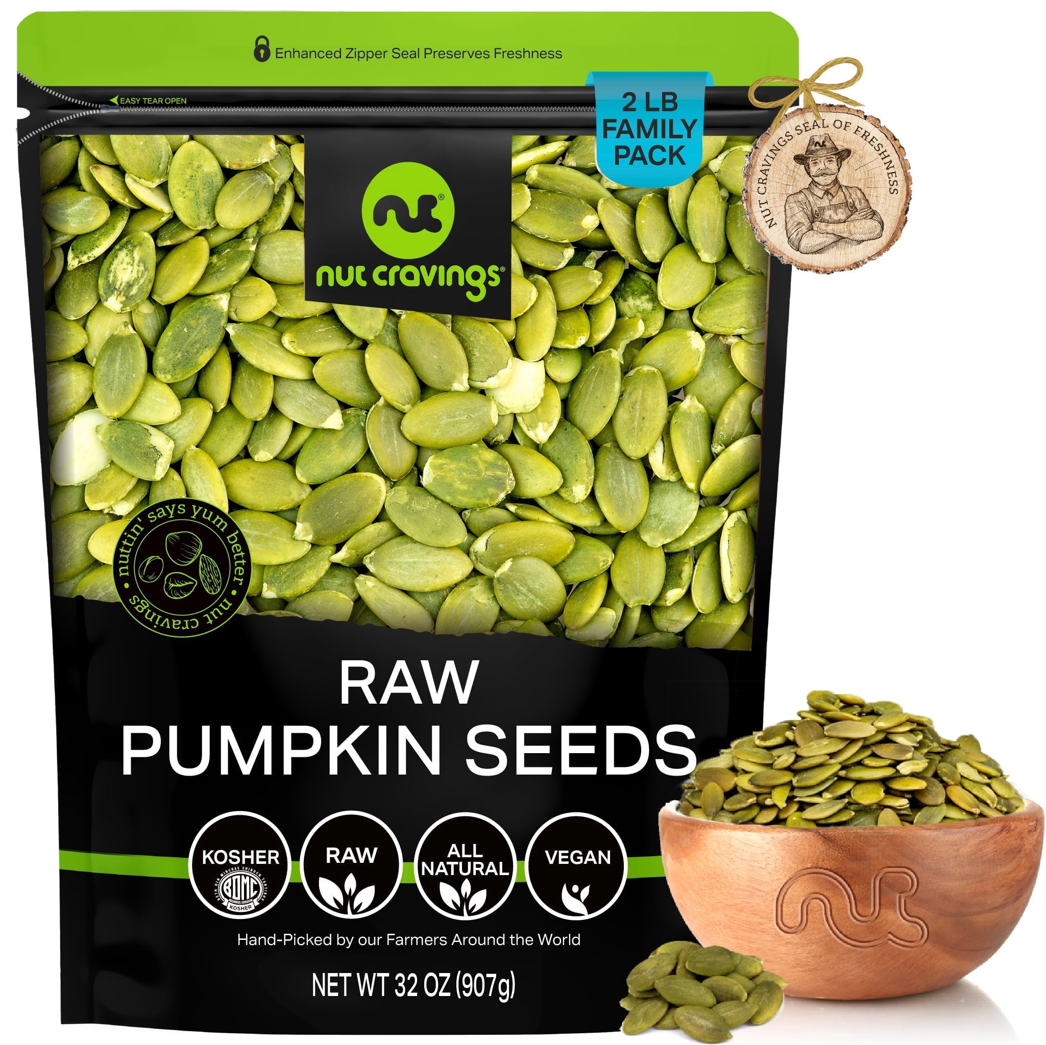 Nut Cravings Raw Pumpkin Seeds Pepitas, Unsalted, No Shell, Non-GMO, Kosher, Keto (32oz - 2 lbs)