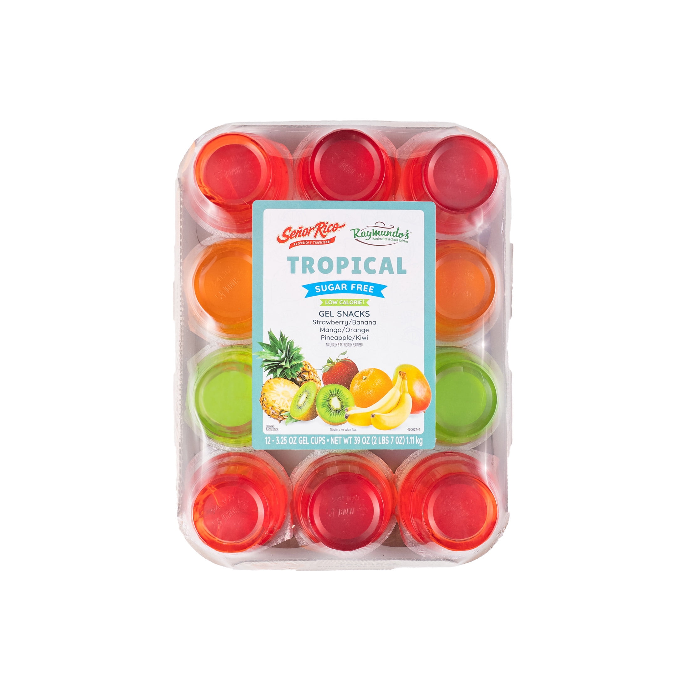 Raymundo's Assorted Sugar Free Tropical Gelatin Refrigerated Snack Cups, 3.25 oz, 12 Pack, Peanut-Free