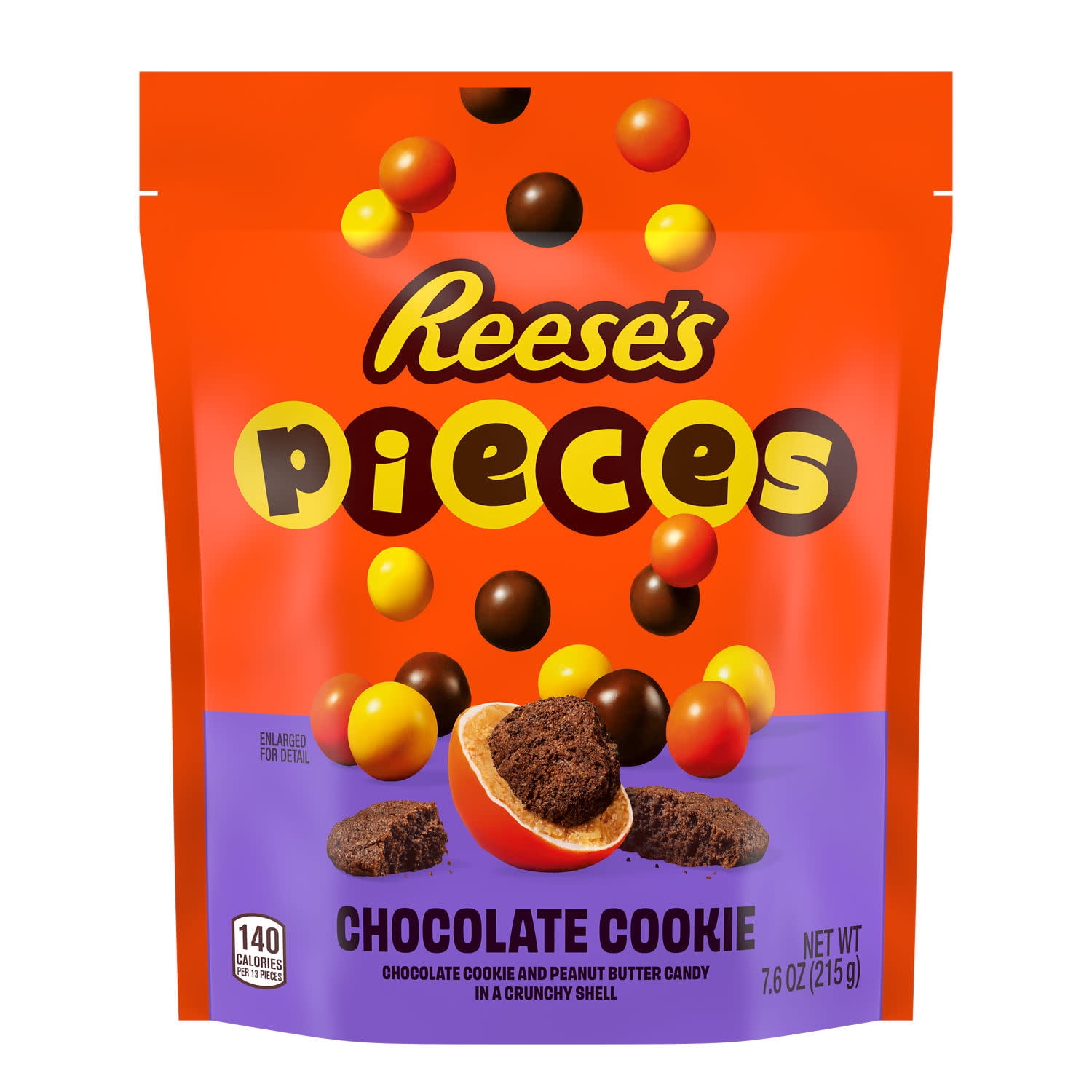Reese's Pieces Chocolate Cookie and Peanut Butter in a Crunchy Shell, Candy Bag, 7.6 oz