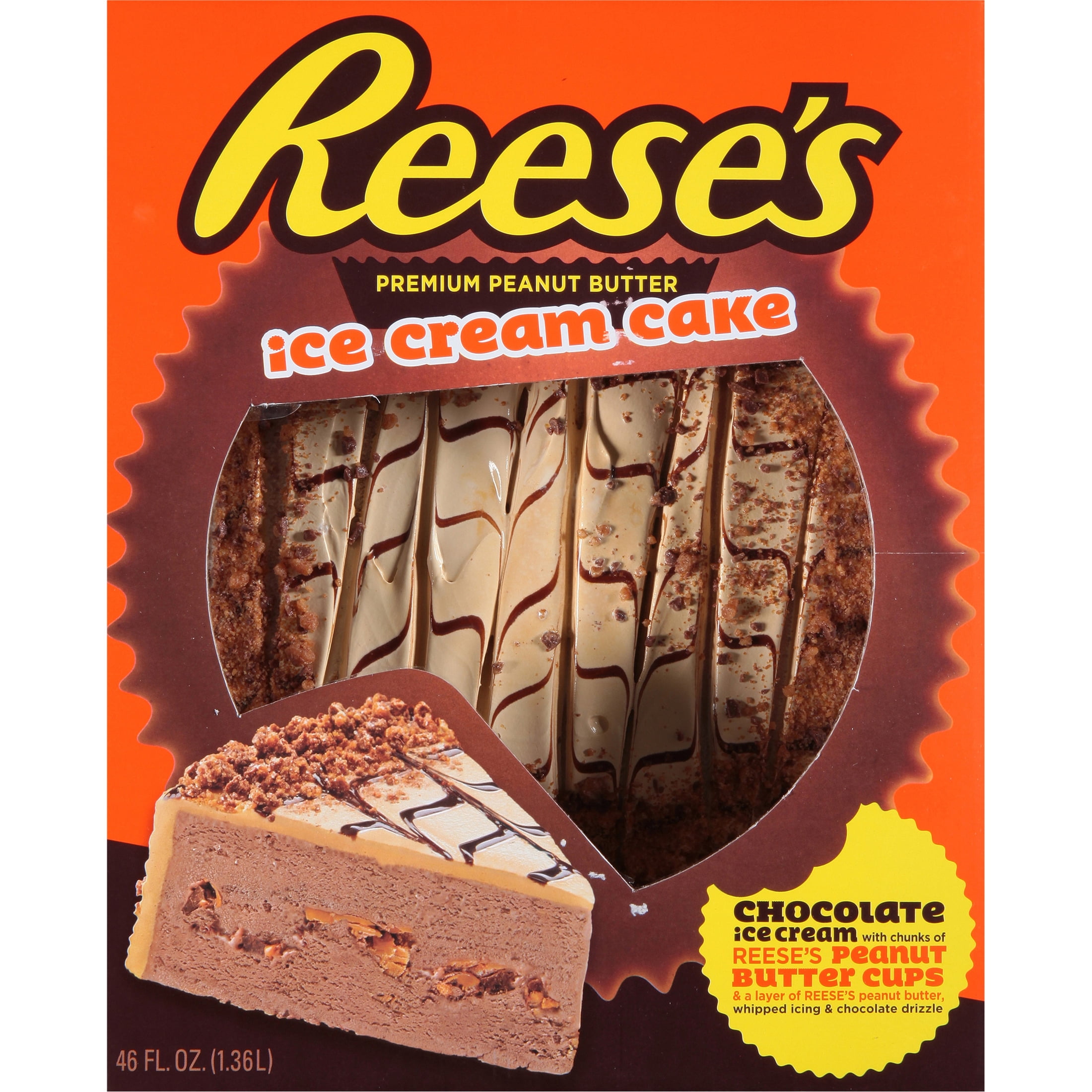 Reeses Premium Peanut Butter Ice Cream Cake, Made with Chocolate Ice Cream and Reeses Peanut Butter Cups, Serves 9