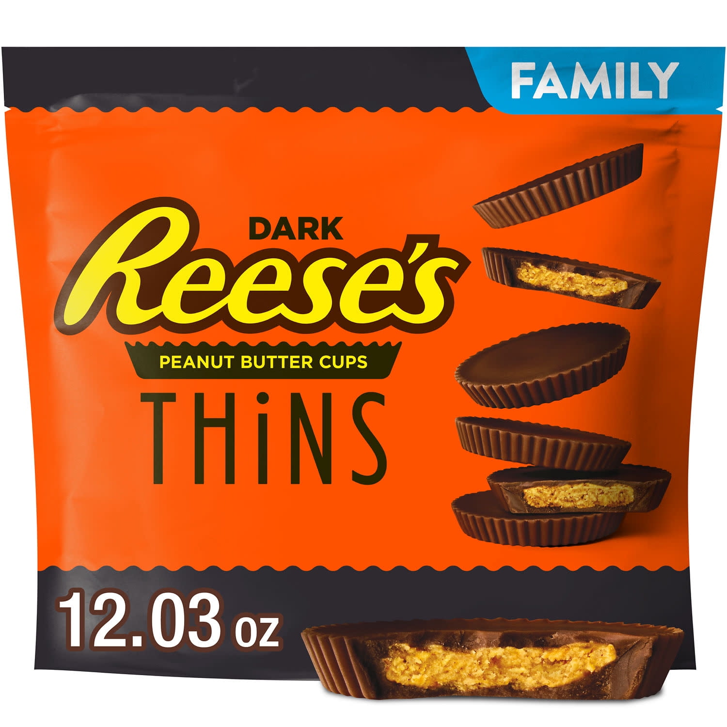 Reese's Thins Dark Chocolate Peanut Butter Cups Candy, Family Pack 12.03 oz