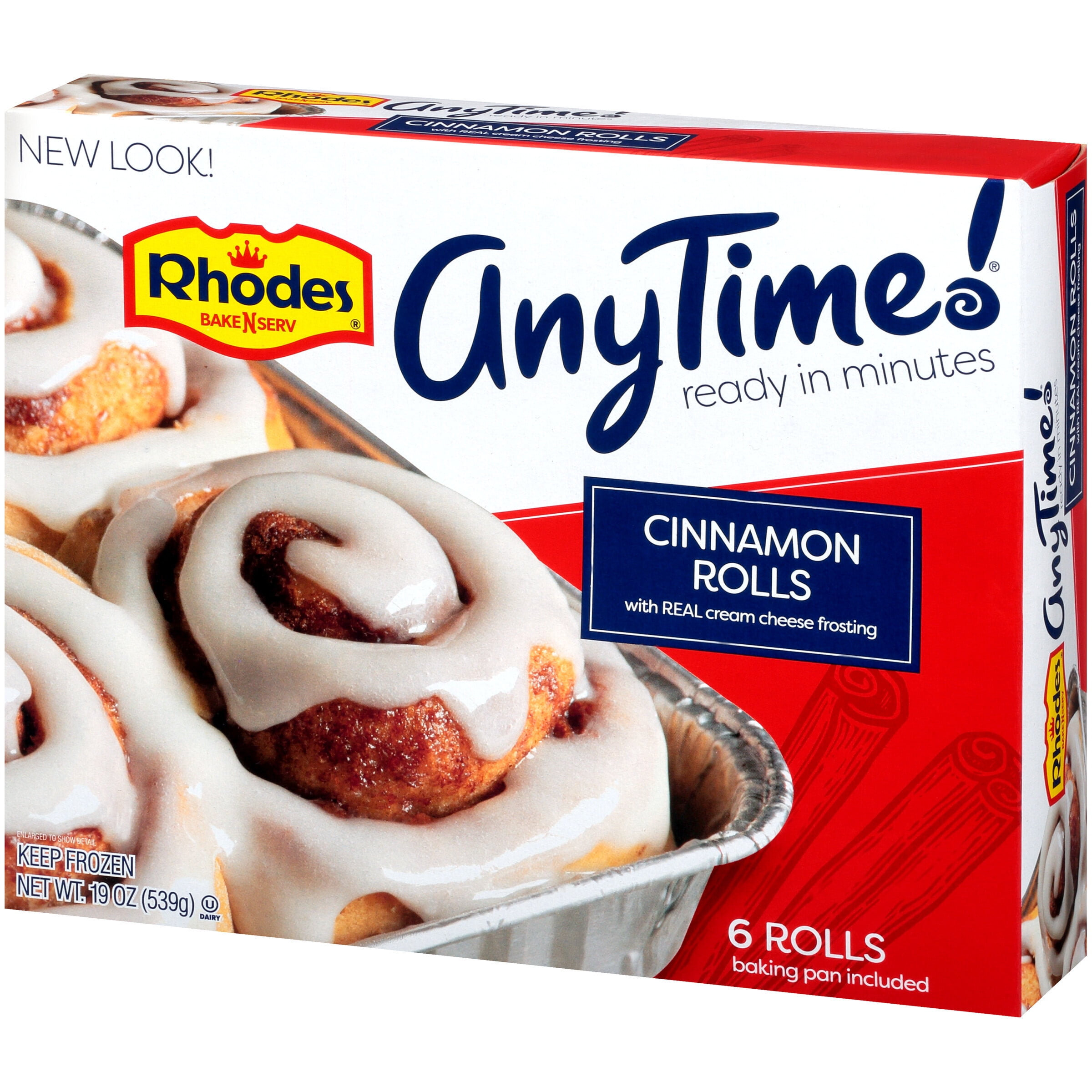 Rhodes Bake N Serv AnyTime! Cinnamon Swirl Rolls 6 Ct, 19 oz Box with Baking Tray
