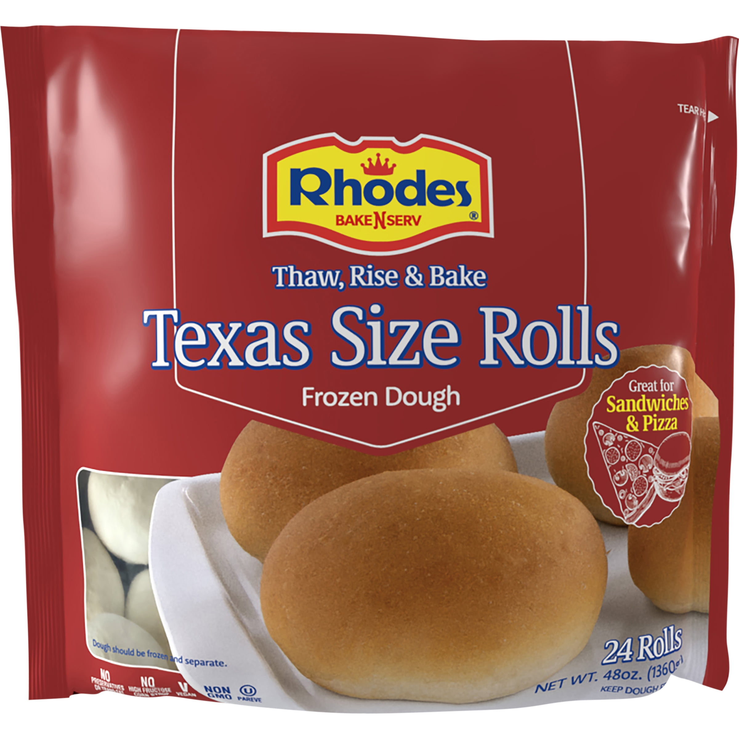 Rhodes Bake-N-Serv Frozen White Texas Rolls 48 oz Bag, 24 Large Dinner Rolls
