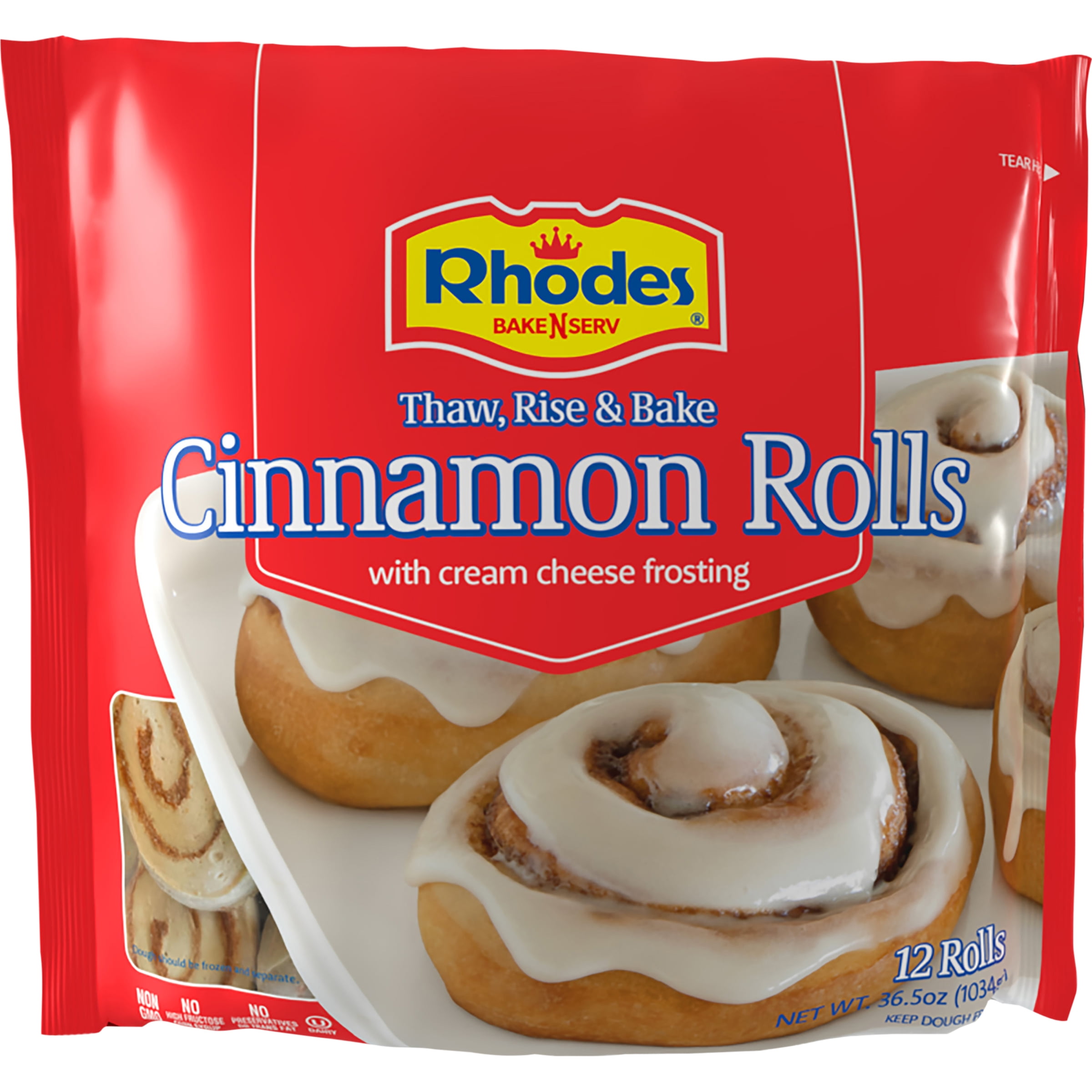 Rhodes Frozen Cinnamon Rolls with Cream Cheese Frosting, 12-Count, 36.6 oz Bag