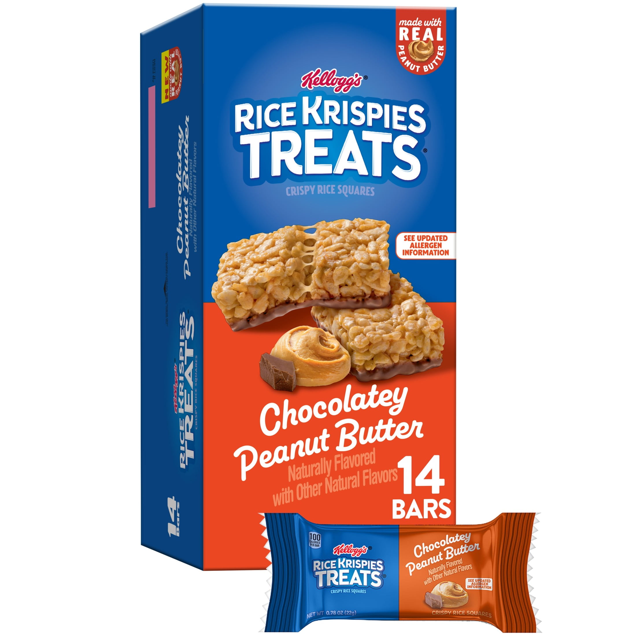 Rice Krispies Treats Chocolatey Peanut Butter Chewy Crispy Rice Squares, Kids Snacks, 10.8 oz, 14 Count