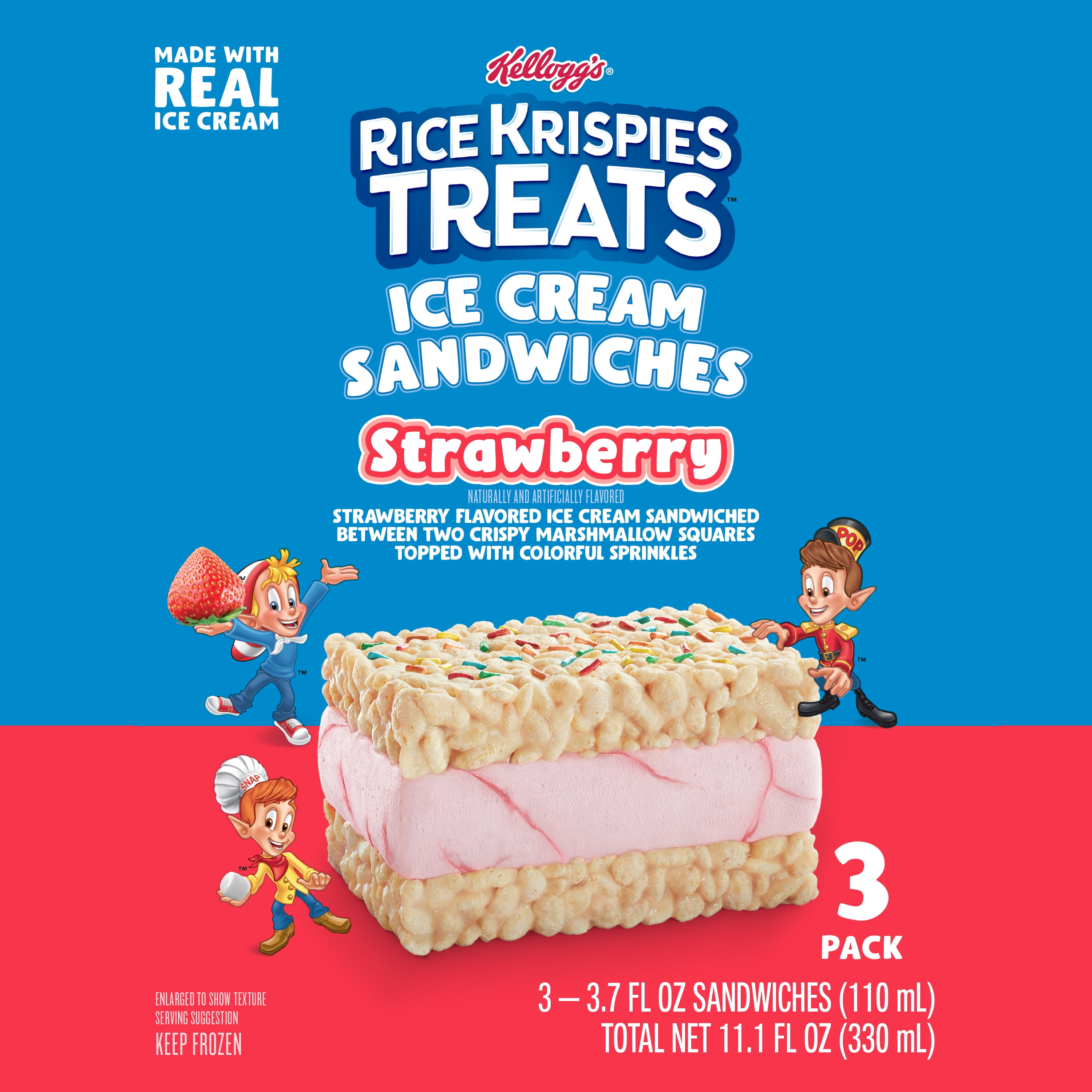 Rice Krispies Treats Strawberry Ice Cream Sandwiches, 3.7 fl oz., 3 pack (Frozen)