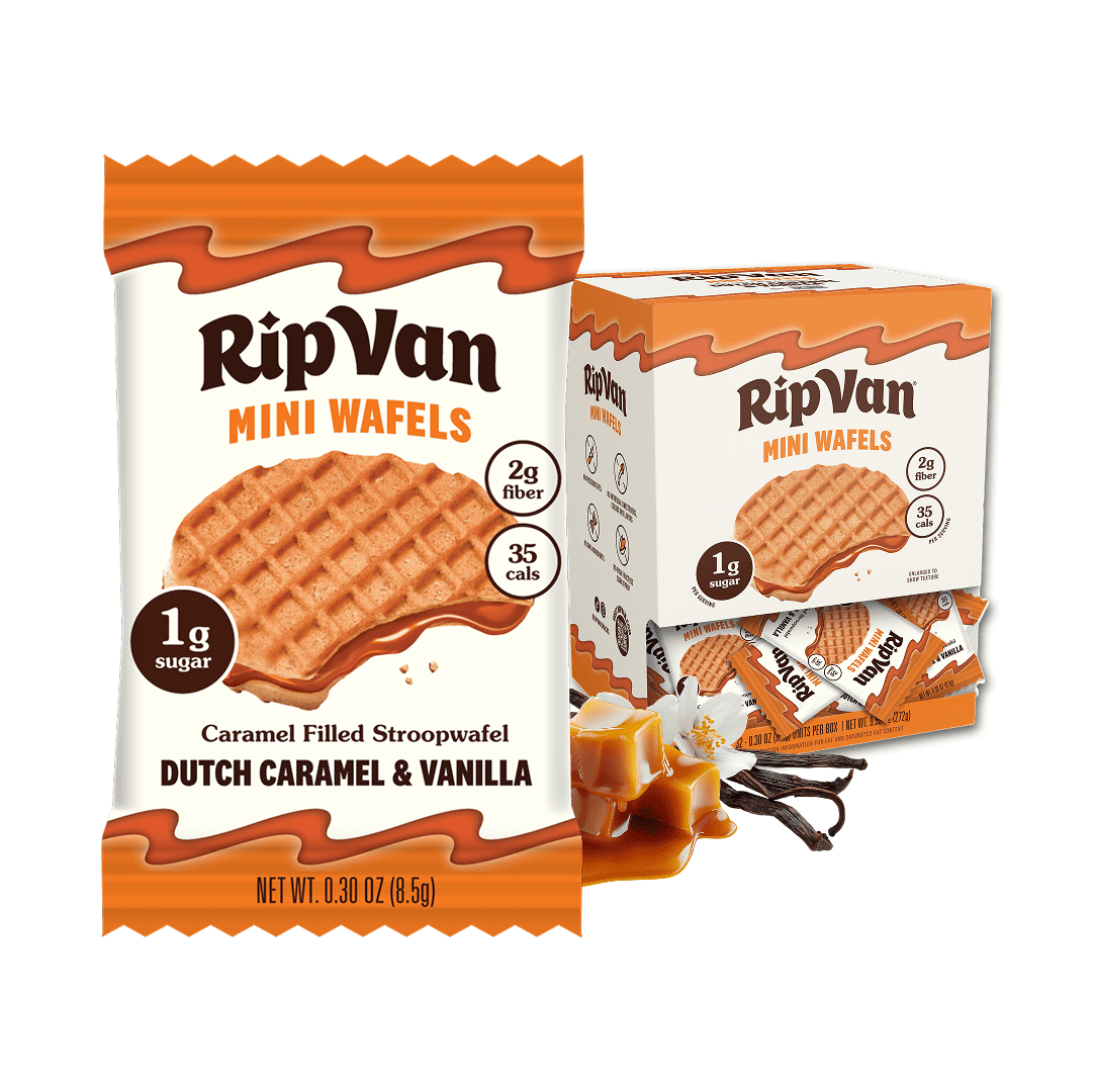 Rip Van Wafels Dutch Caramel Mini Stroopwafels, Baked, Low Carb, Low Sugar, Non-GMO, Keto Friendly, 32 Pack
