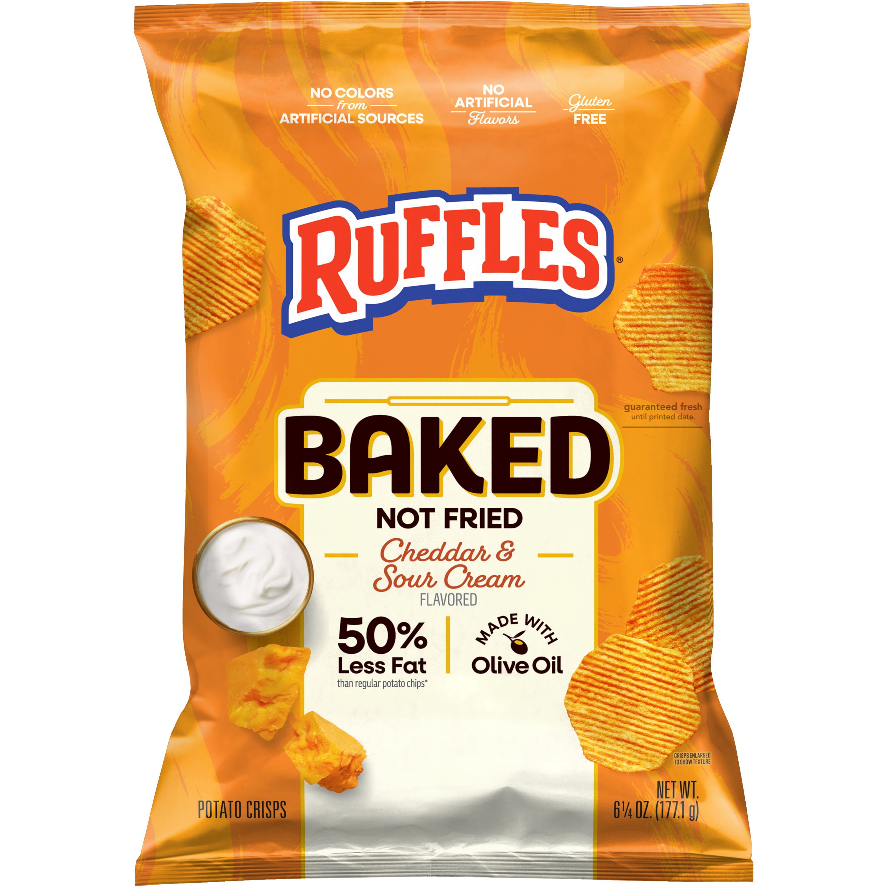 Baked Ruffles 50% Less Fat Cheddar & Sour Cream Potato Chips Bag, 6.25 oz