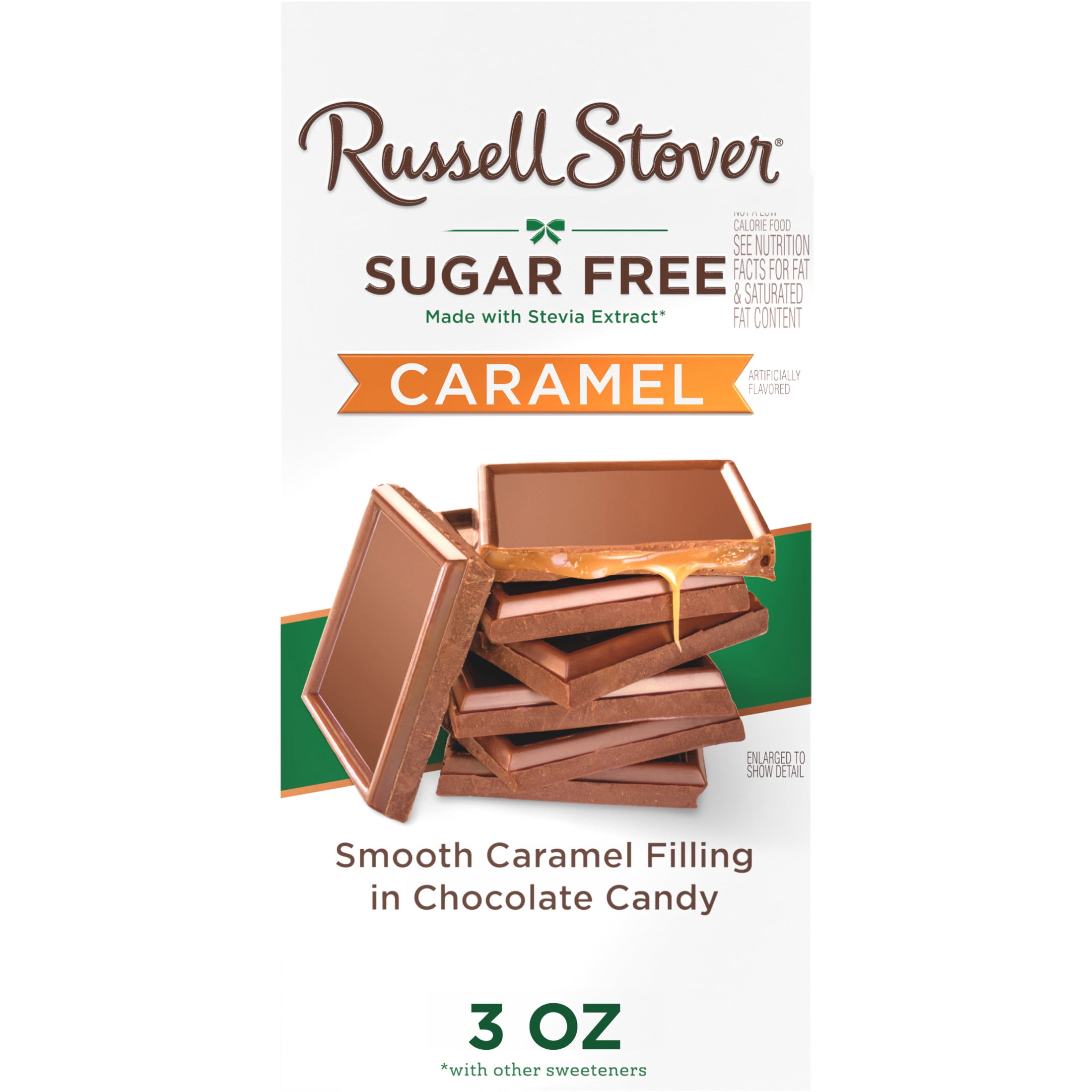 Russell Stover Sugar Free Caramel Bar with Stevia Smooth Caramel Filling in Chocolate Candy, 3 oz. Bar