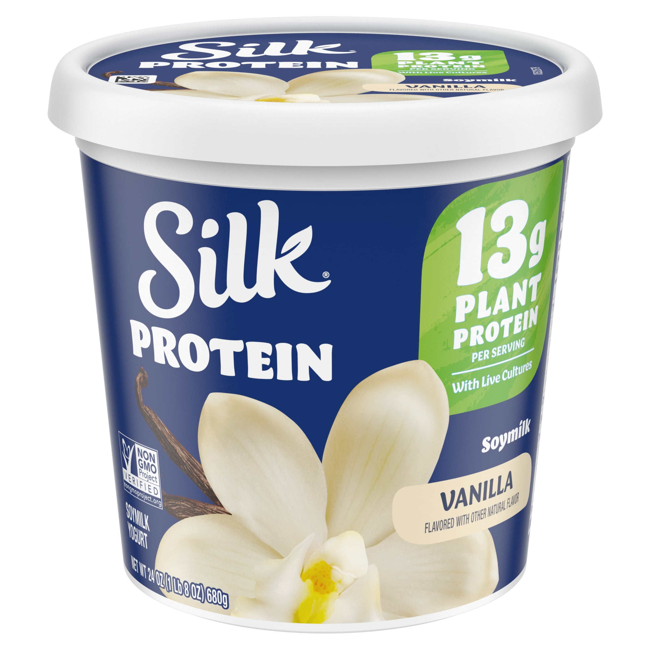 Silk Protein Vanilla Soy Milk Yogurt Tub, Plant-Based with 13g Protein, 4g Fiber,24 oz