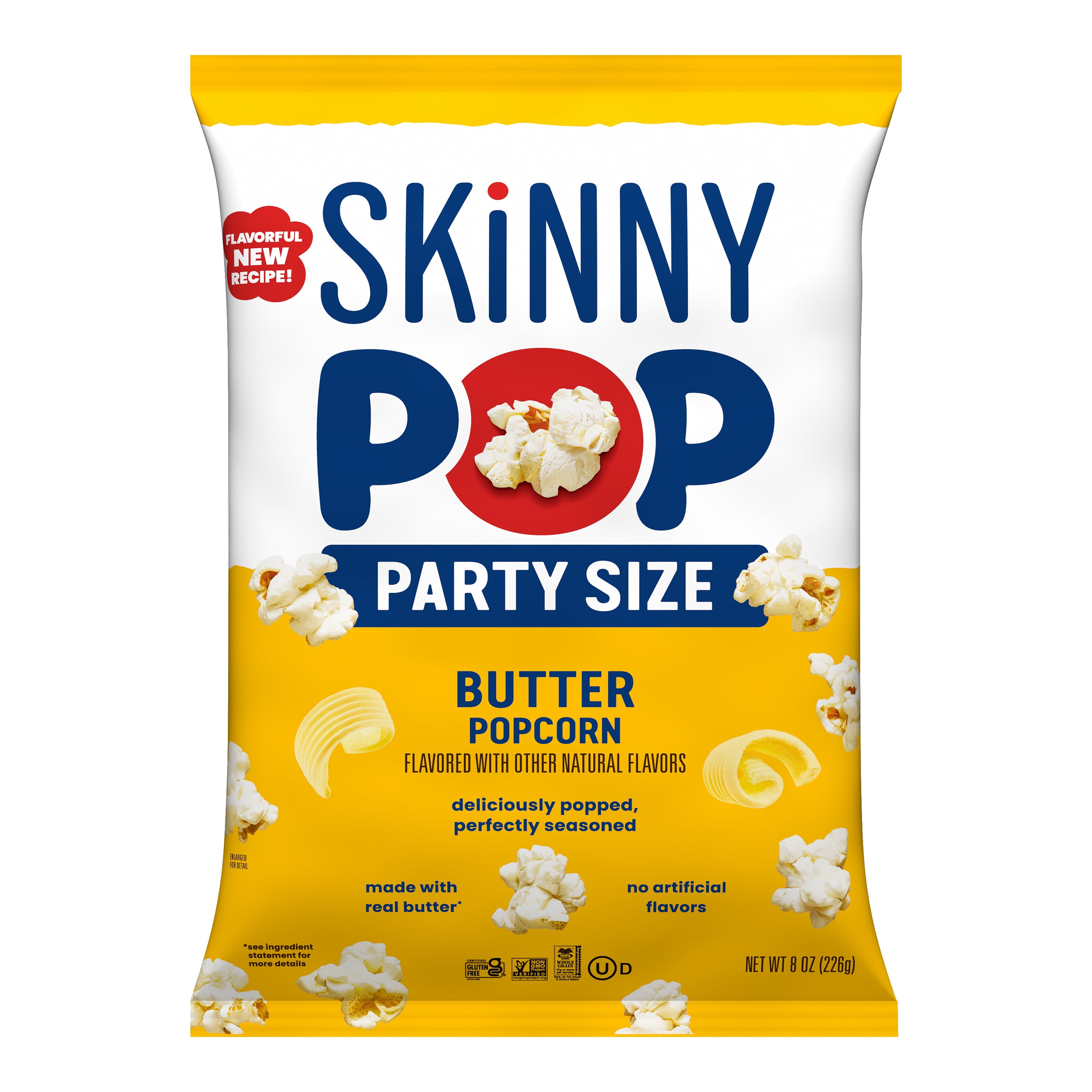 SKINNYPOP Butter Flavored, Gluten Free Popcorn Party Size Bag, 8 oz