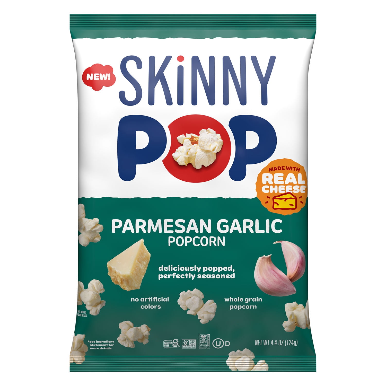SkinnyPop Parmesan Garlic Flavored Gluten Free Popcorn 4.4 oz Bag