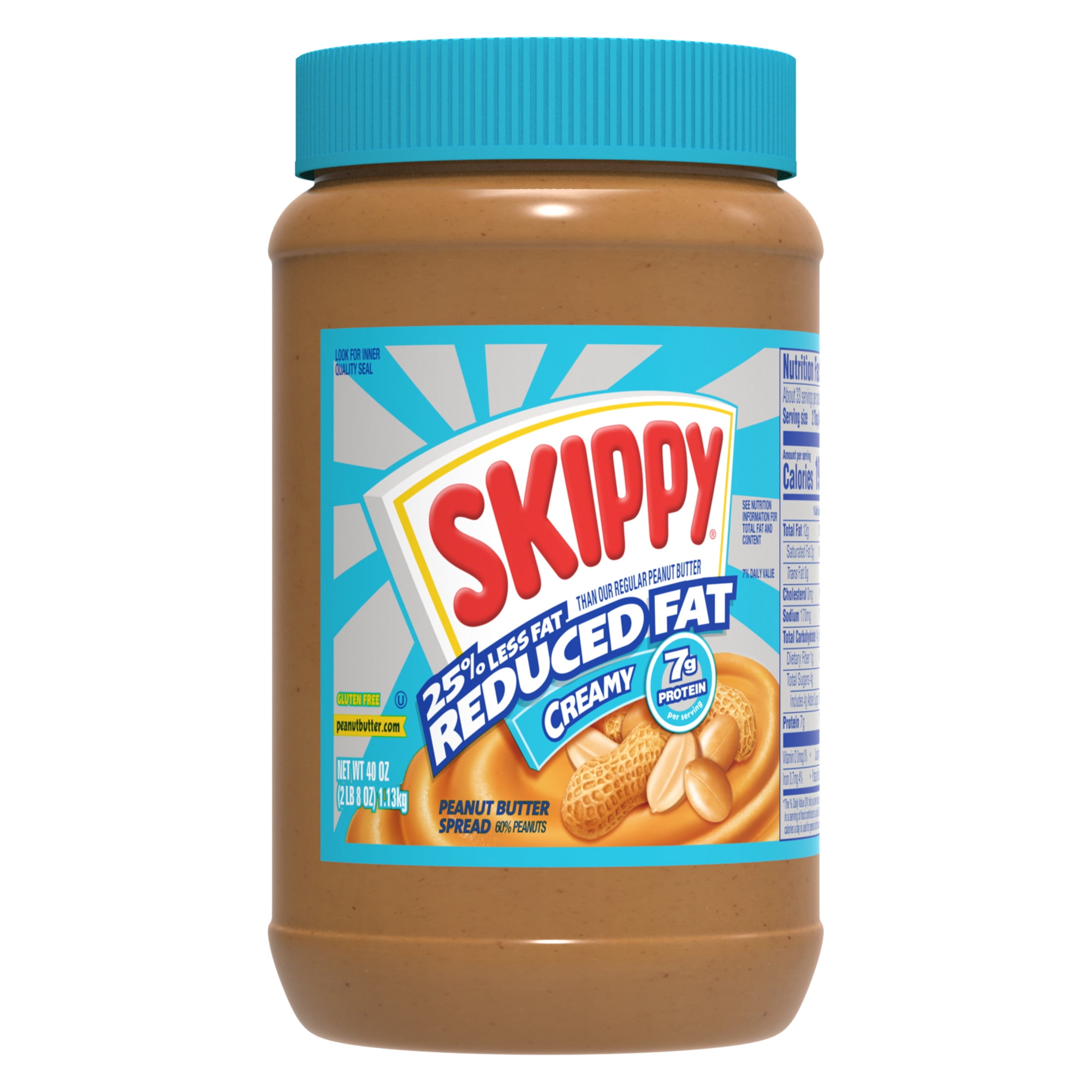SKIPPY Reduced Fat Creamy Peanut Butter Spread, Shelf-Stable, 40 oz Plastic Jar