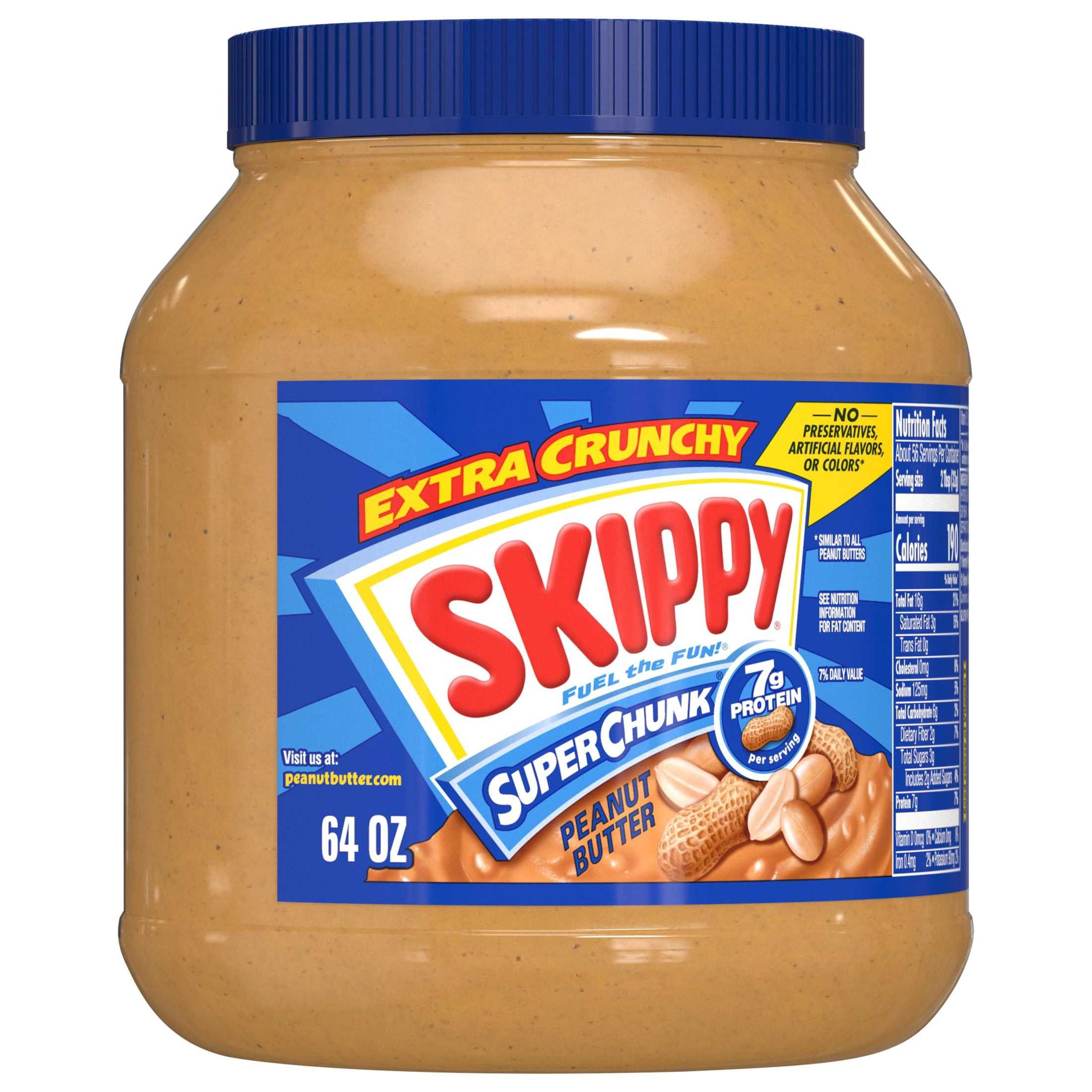 SKIPPY SUPER CHUNK Peanut Butter Spread Extra Crunchy, 7 g Protein Per Serving, Shelf-Stable, 64 oz Plastic Jar
