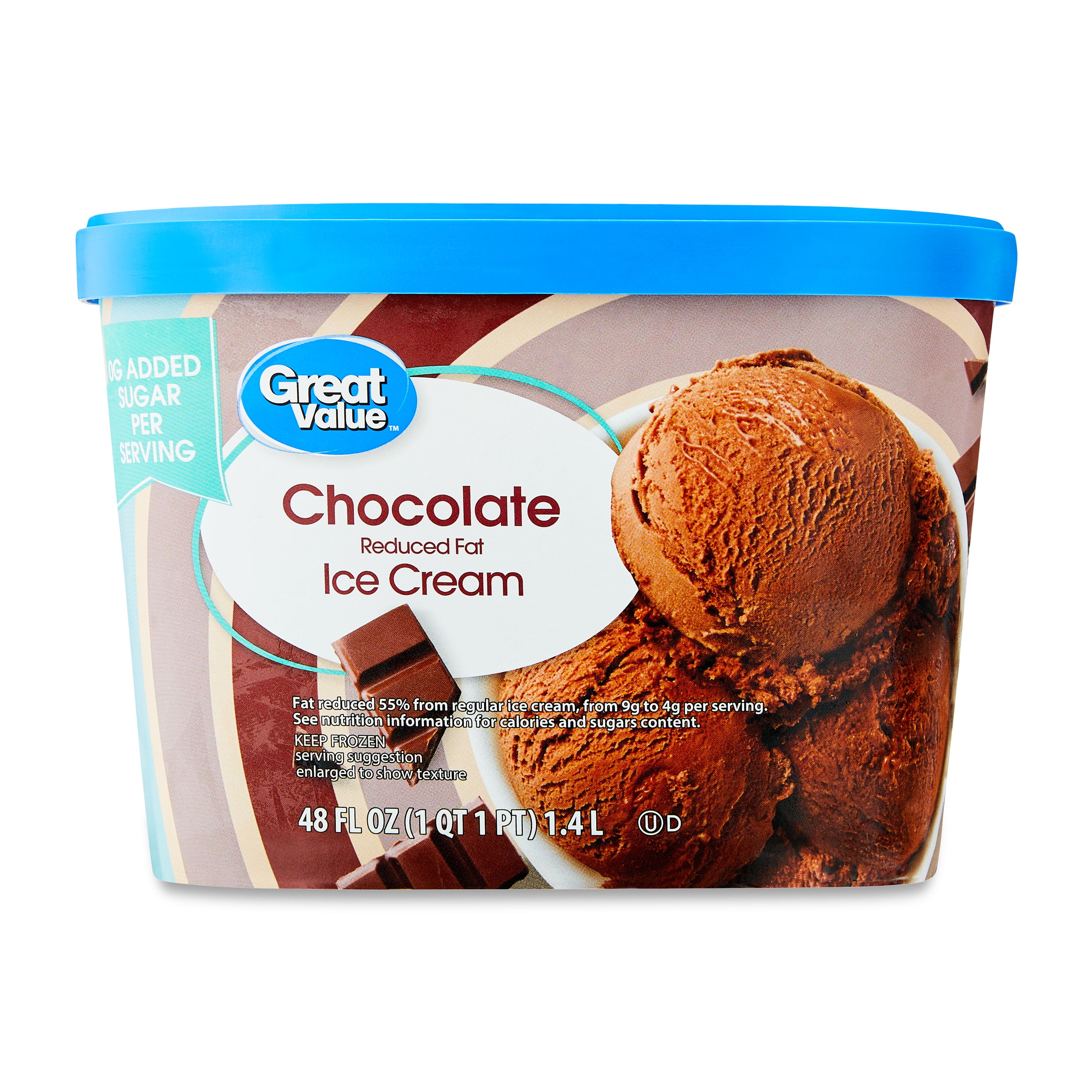 Great Value 0 Sugar, Chocolate Reduced Fat Ice Cream, 48 fl oz Tub