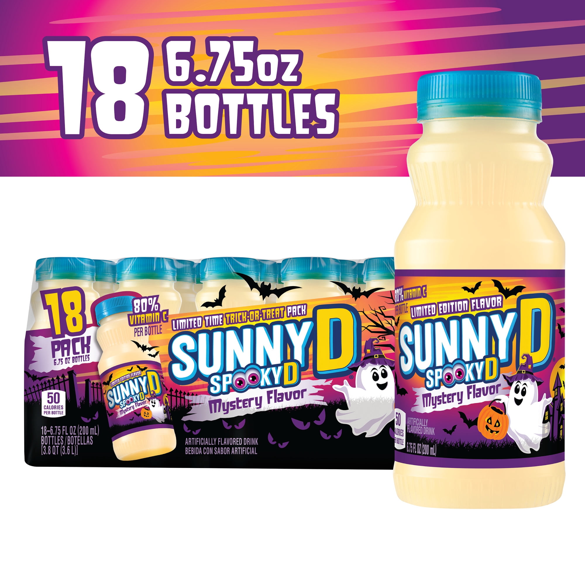 SUNNYD SpookyD Shelf Stable Juice Drink, 18 Count, 6.75 fl oz Bottles