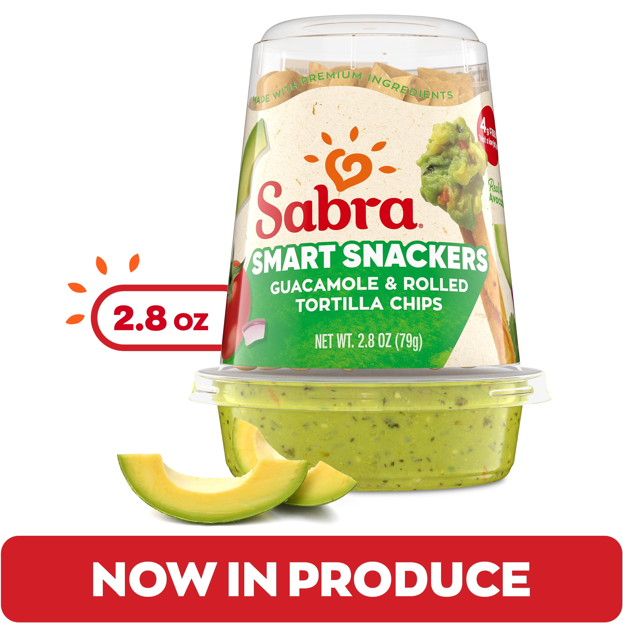 Sabra Smart Snackers Classic Fresh Guacamole Dip with Rolled Tortilla Chips, Non-GMO, Gluten Free, Chunky On-the-Go Guac, 2.8oz Cup (1 Count)