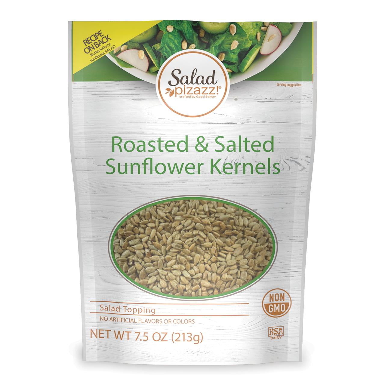Salad Pizazz! Roasted & Salted Sunflower Kernels, 7.5 oz Resealable Bag, USA Grown