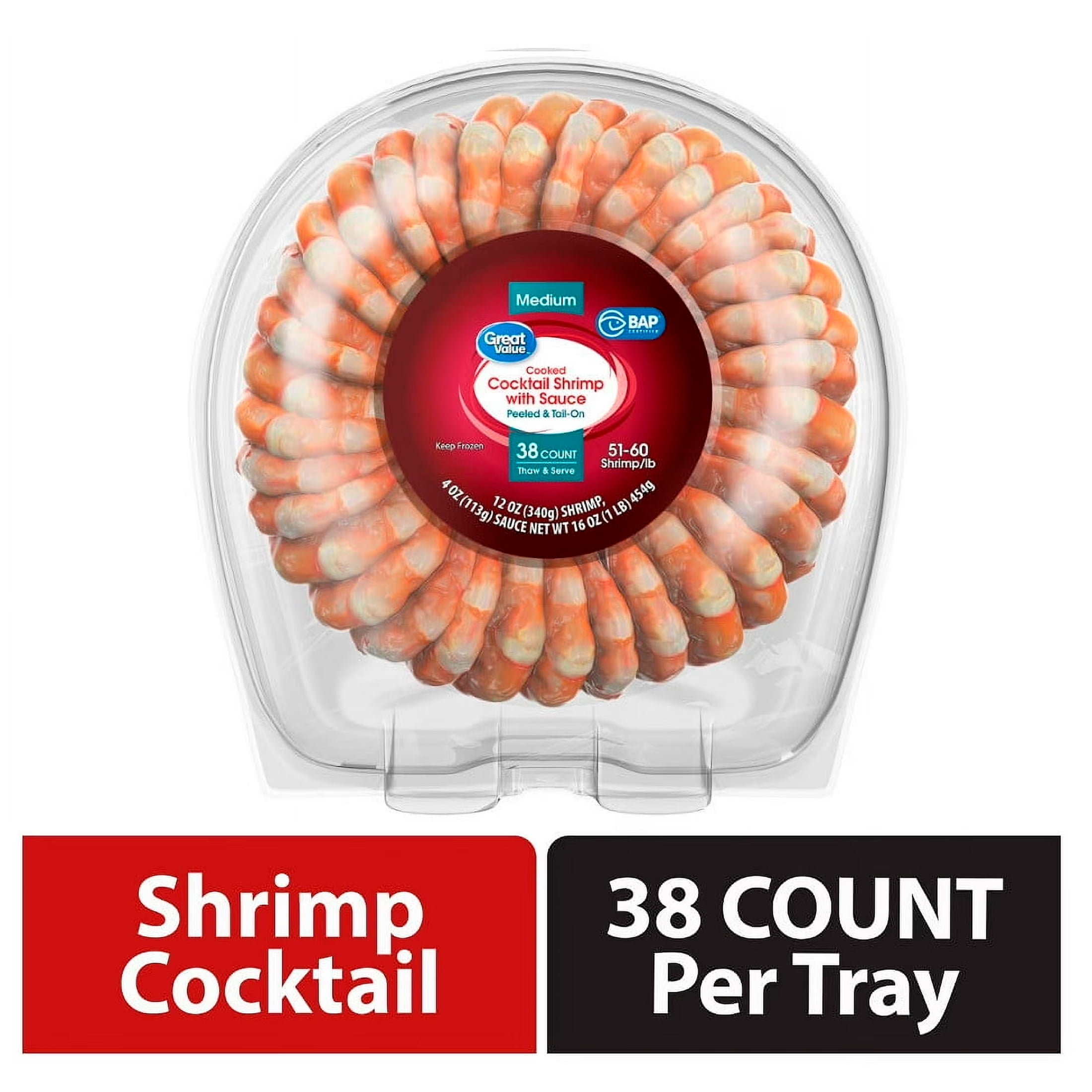 Great Value Frozen Cooked Medium Shrimp Ring with Cocktail Sauce, 16 oz