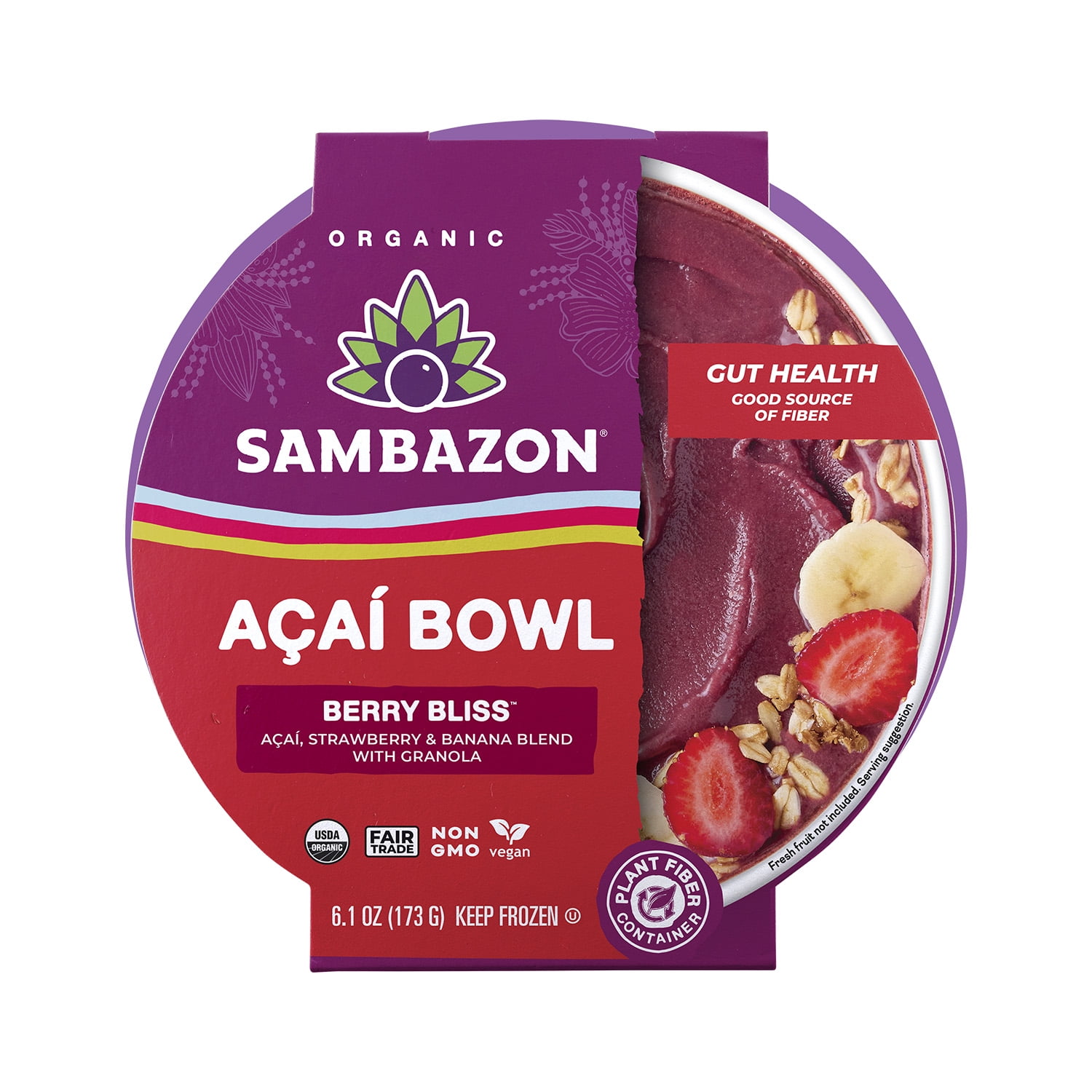 Sambazon Berry Bliss Acai Bowl, Plant-Based Meal, 6.1 oz, 1 Count (Frozen)
