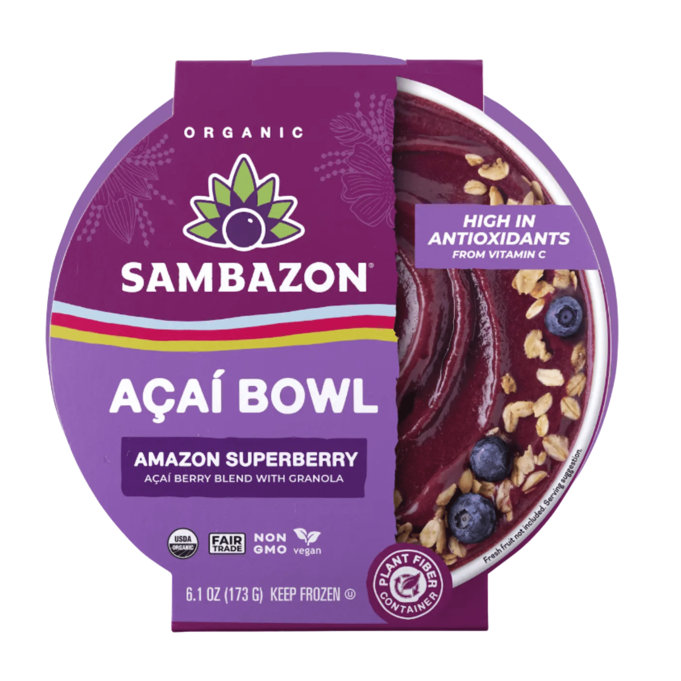 Sambazon, Organic, Amazon Superberry Acai Bowl, 6.1 oz Plant Fiber Container (Frozen)