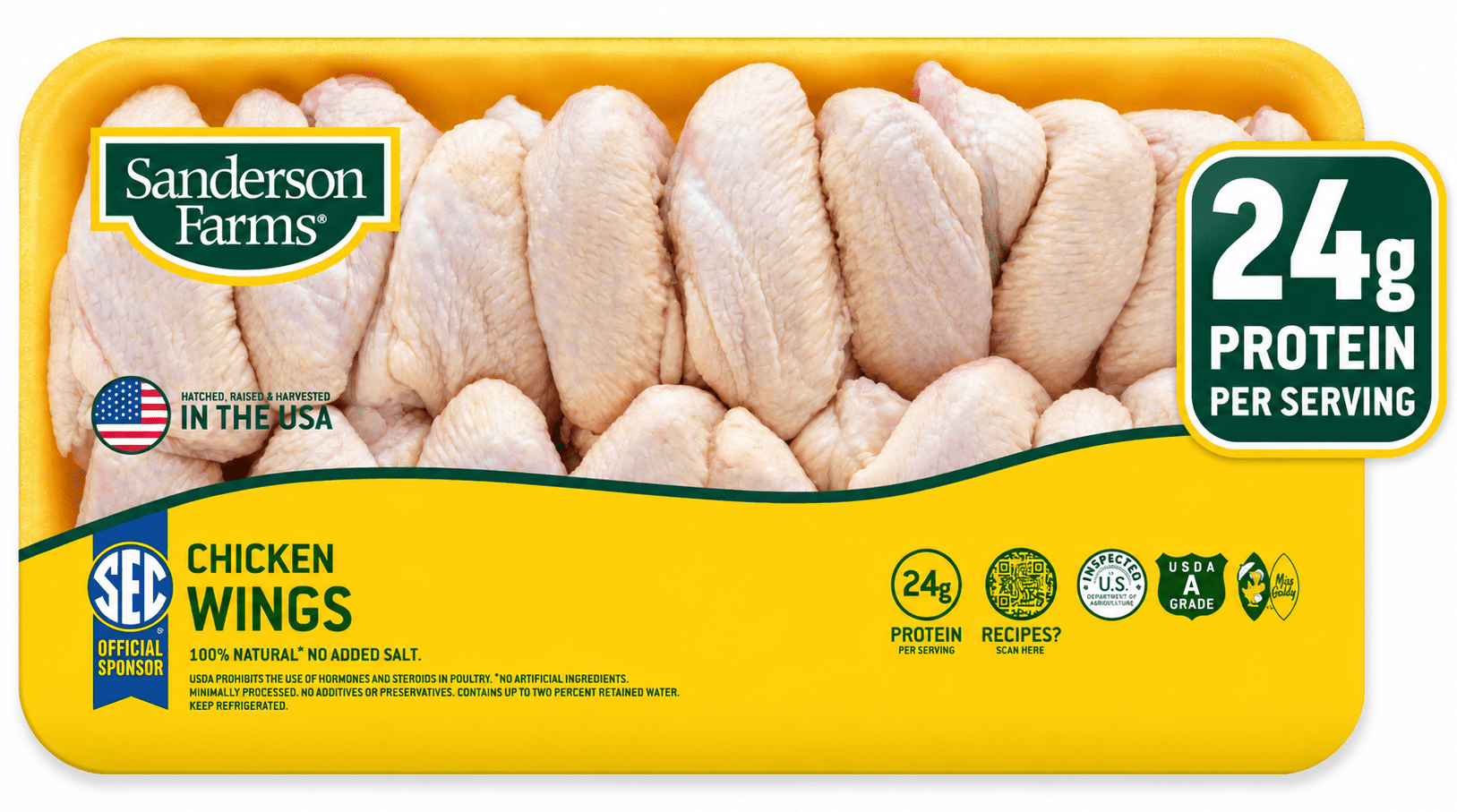 Sanderson Farms Fresh Chicken Wings, Family Pack, 24g Protein per 4oz Serving, 4.2 - 4.7 lb