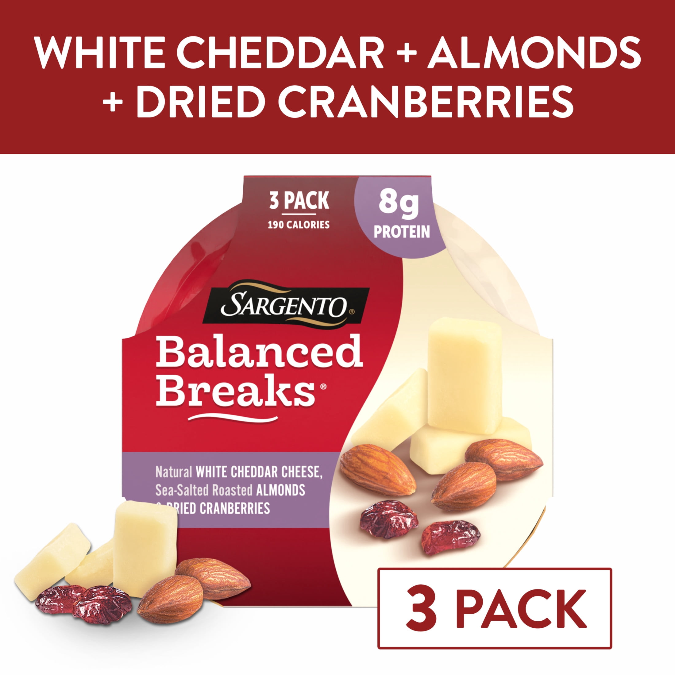 Sargento Balanced Breaks White Cheddar Cheese, Almonds & Dried Cranberries Snack Kits