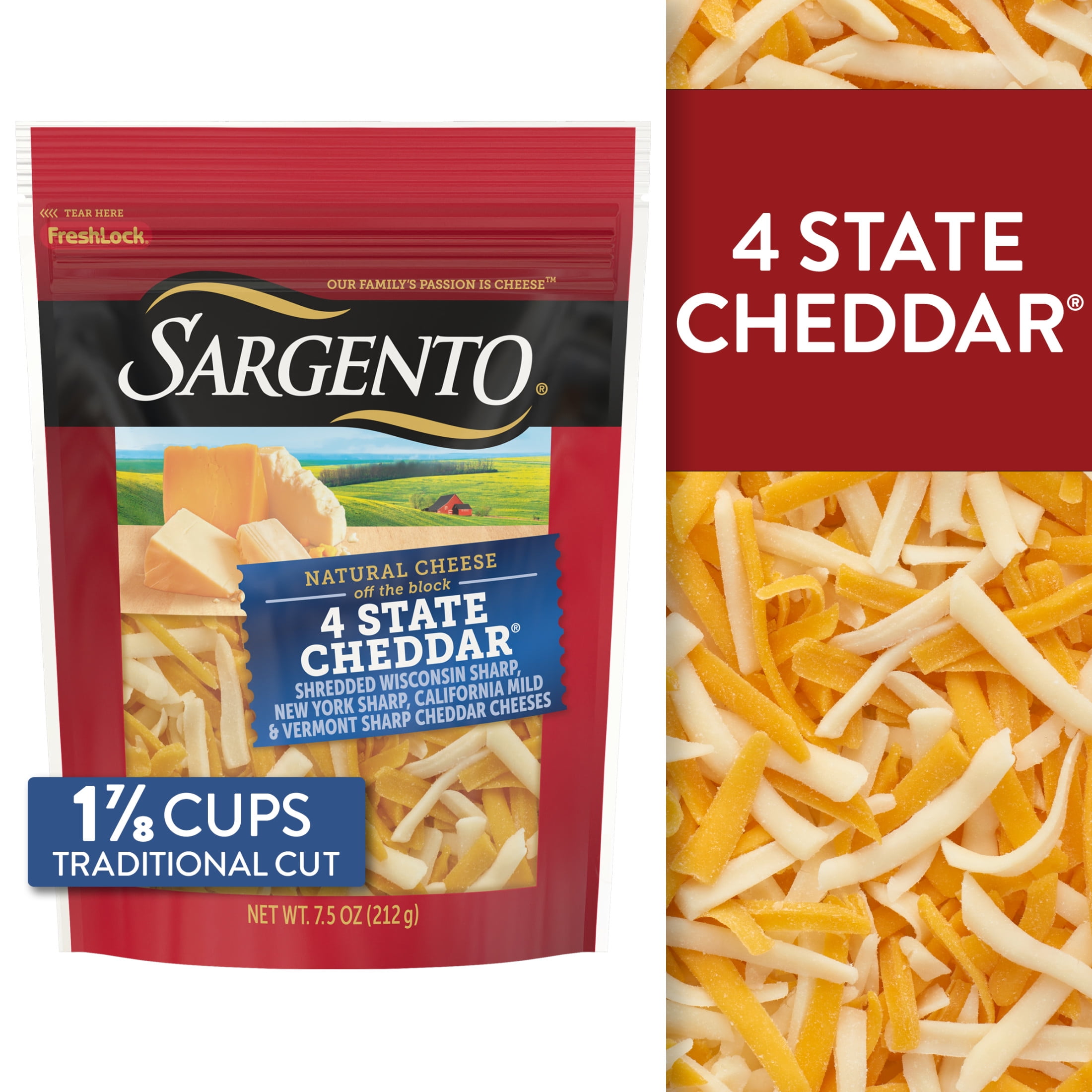 Sargento 4 State Cheddar Shredded Cheese, Traditional Cut, 7.5 oz.