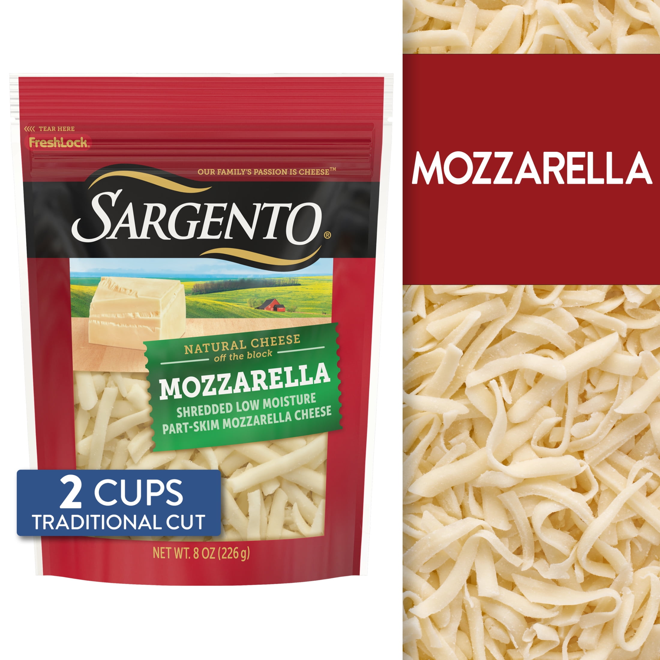 Sargento Mozzarella Shredded Cheese, Traditional Cut, 8 oz.