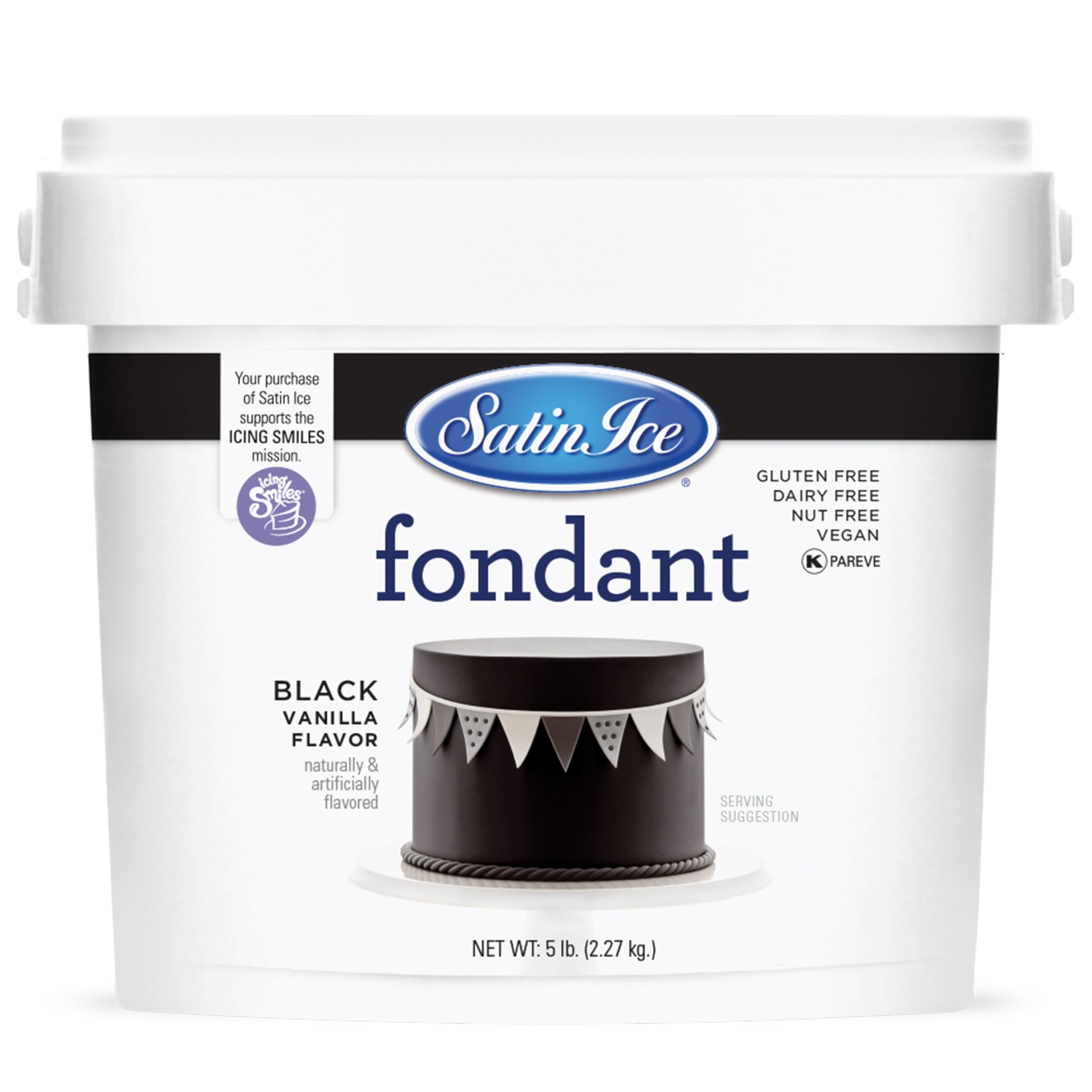 Satin Ice Fondant for Cake Decorating, Black, Vanilla, 5 LBS