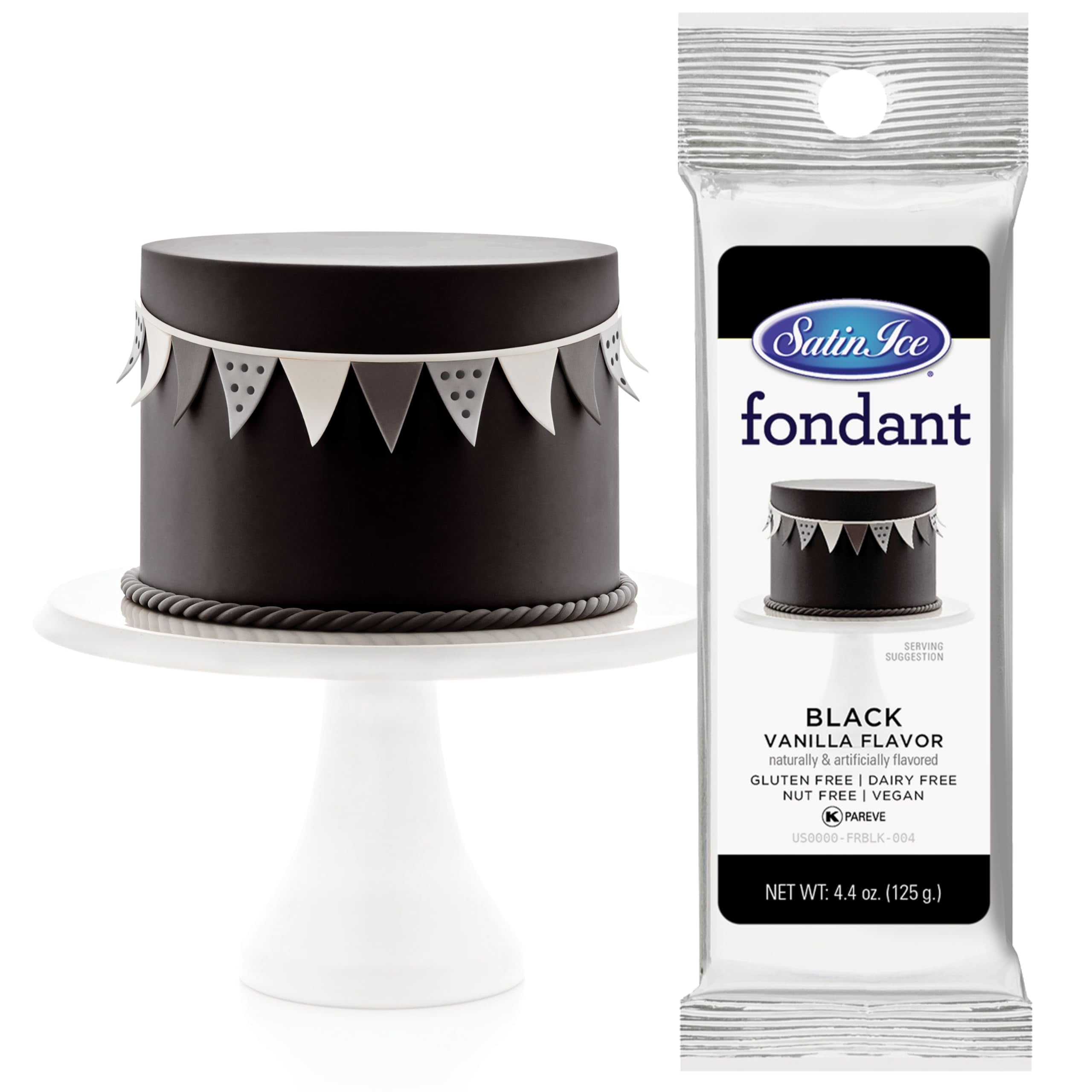 Satin Ice Fondant for Cake Decorating, Black, Vanilla, 4.4 oz