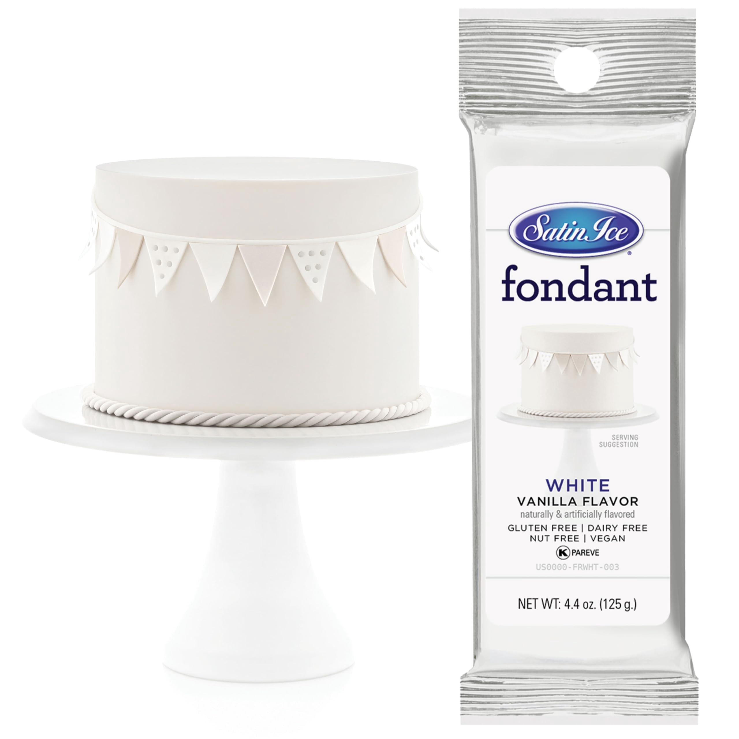 Satin Ice Fondant for Cake Decorating, White, Vanilla, 4.4 oz