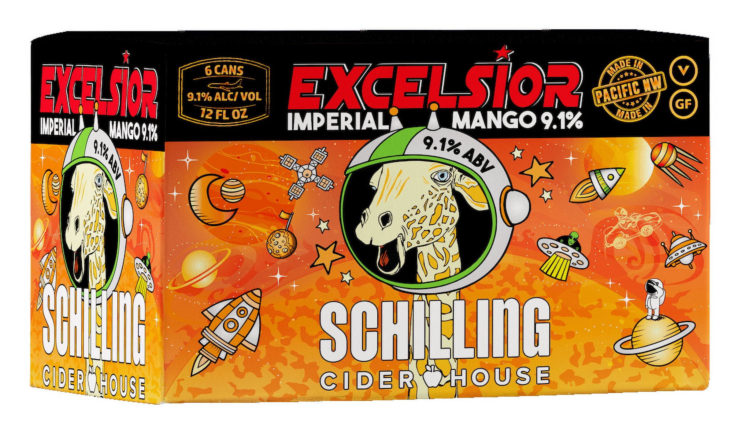 Schilling Excelsior Imperial Mango Hard Cider, 6 Pack 12 fl oz aluminum Cans, 8.4% ABV