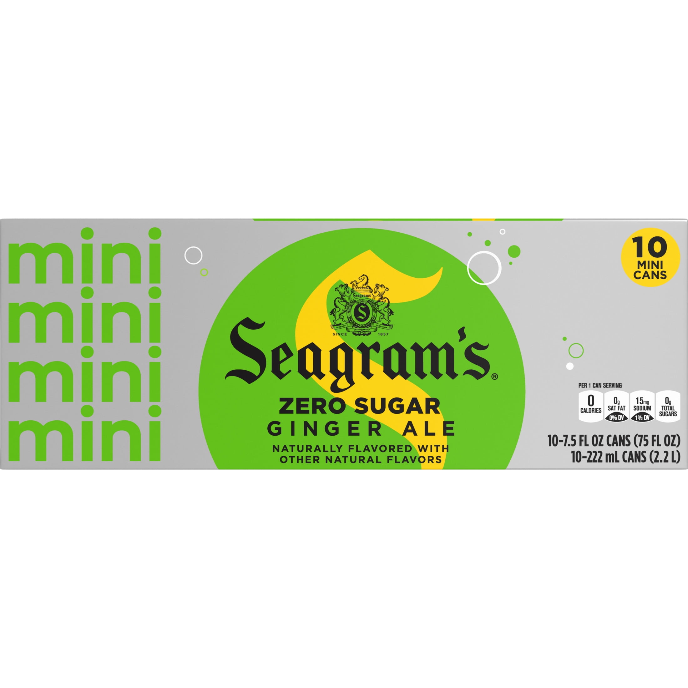 Seagram's Zero Sugar Ginger Ale Fridge Pack Cans, 7.5 fl oz, 10 Pack