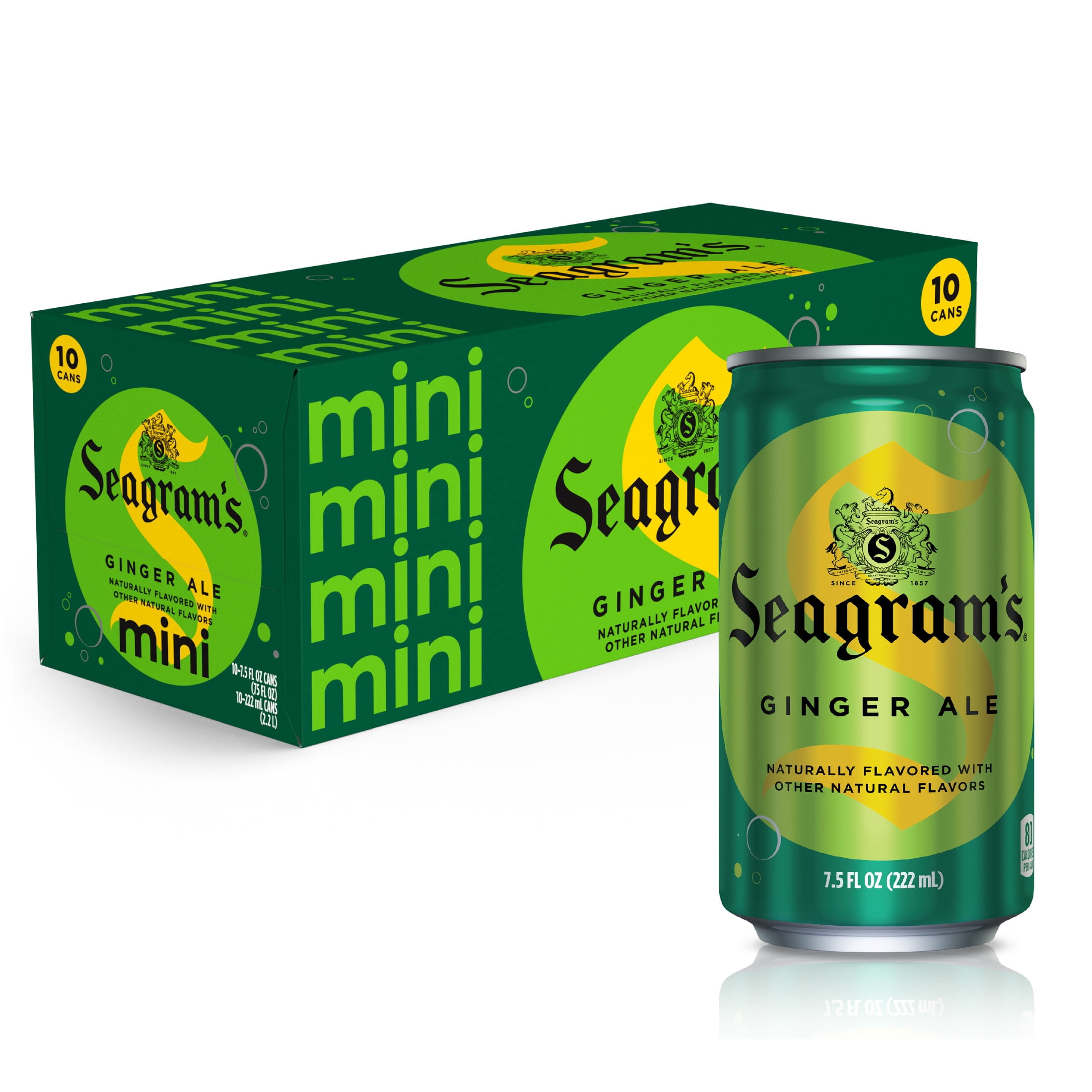Seagram's Ginger Ale Soda Pop Fridge Pack Mini Cans, 7.5 fl oz, 10 Pack