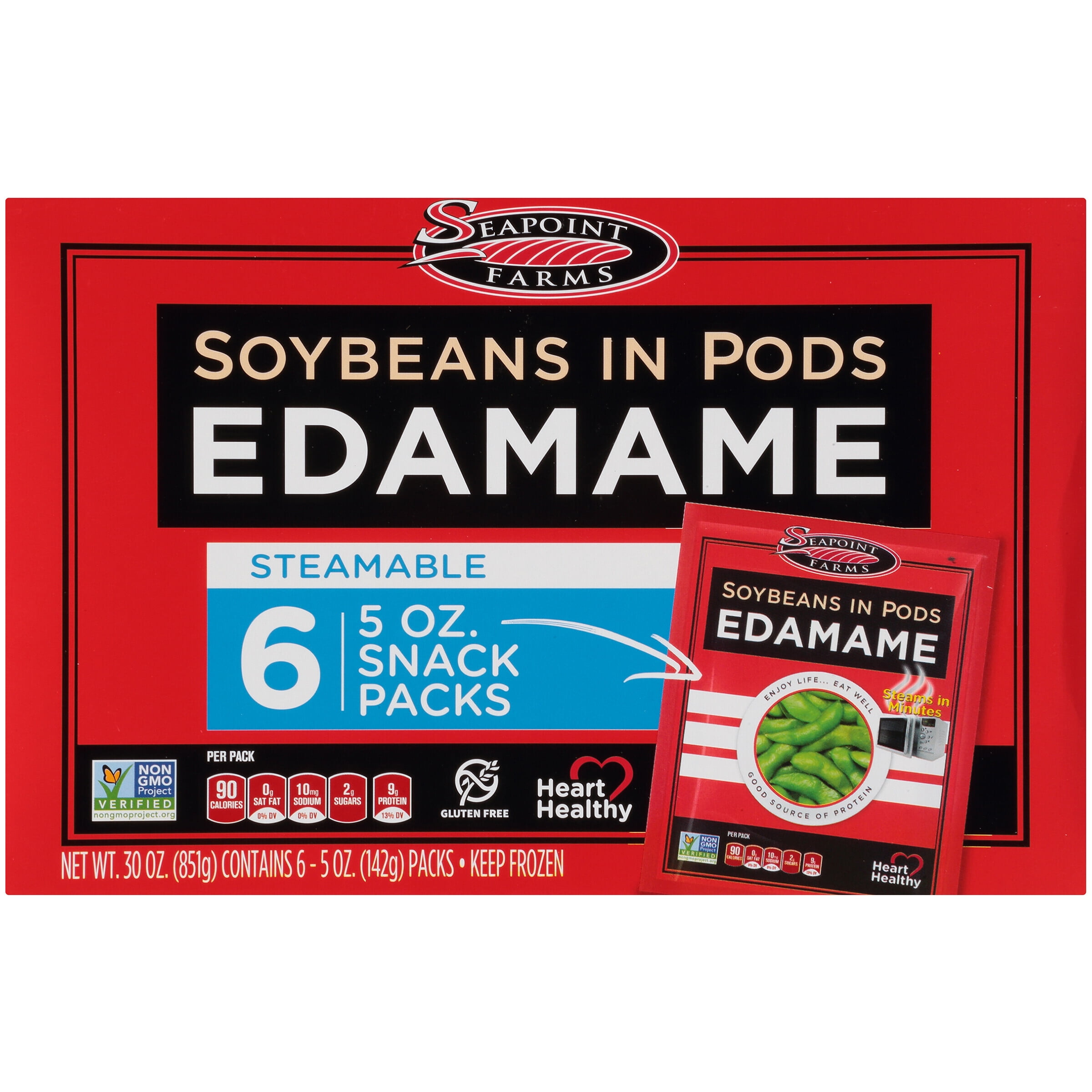 Seapoint Farms Frozen Edamame Soybeans in Pods, High Protein Snack, Gluten-Free, Non-GMO