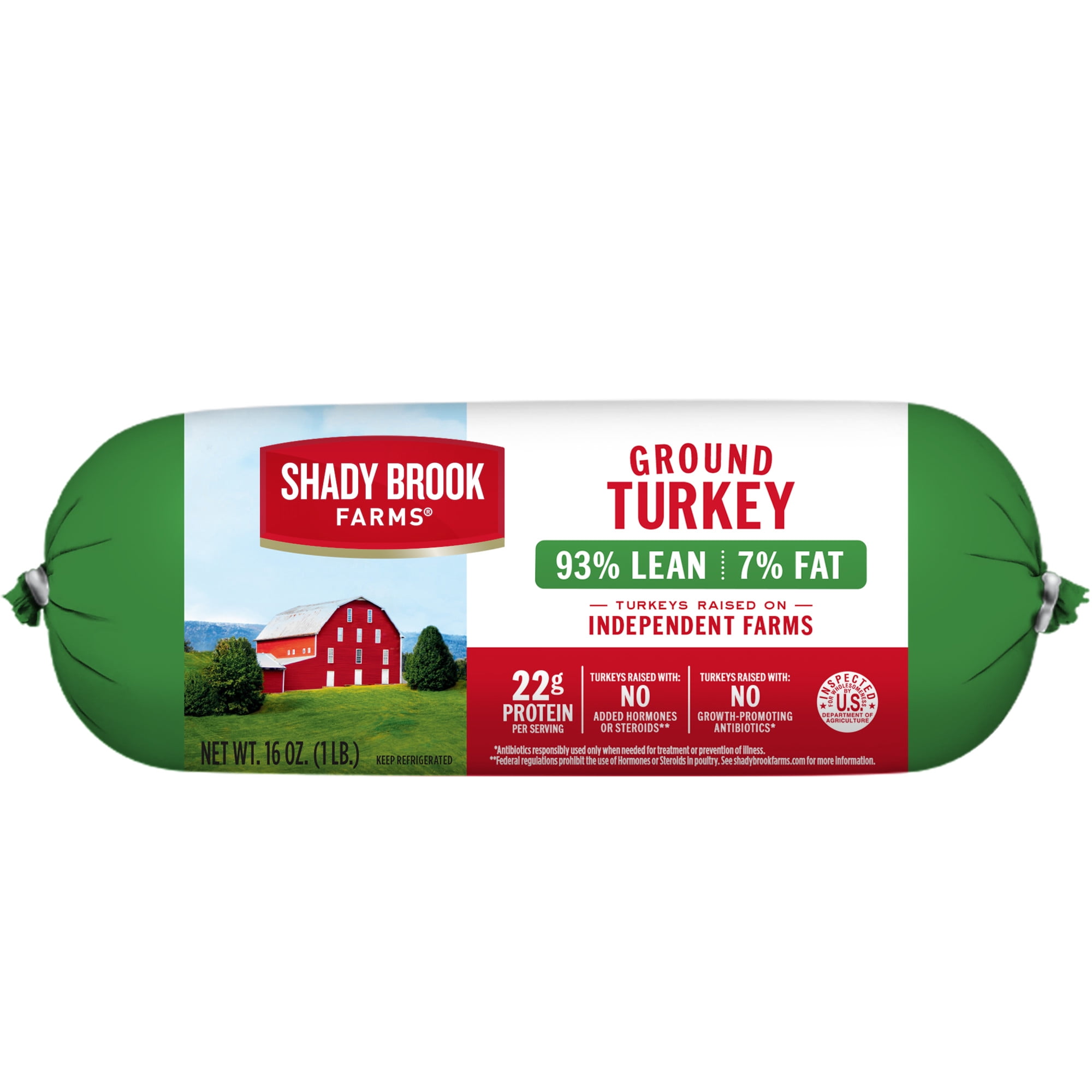 Shady Brook Farms Ground Turkey 93/7% Roll, 1 Pound, 22 Grams of Protein