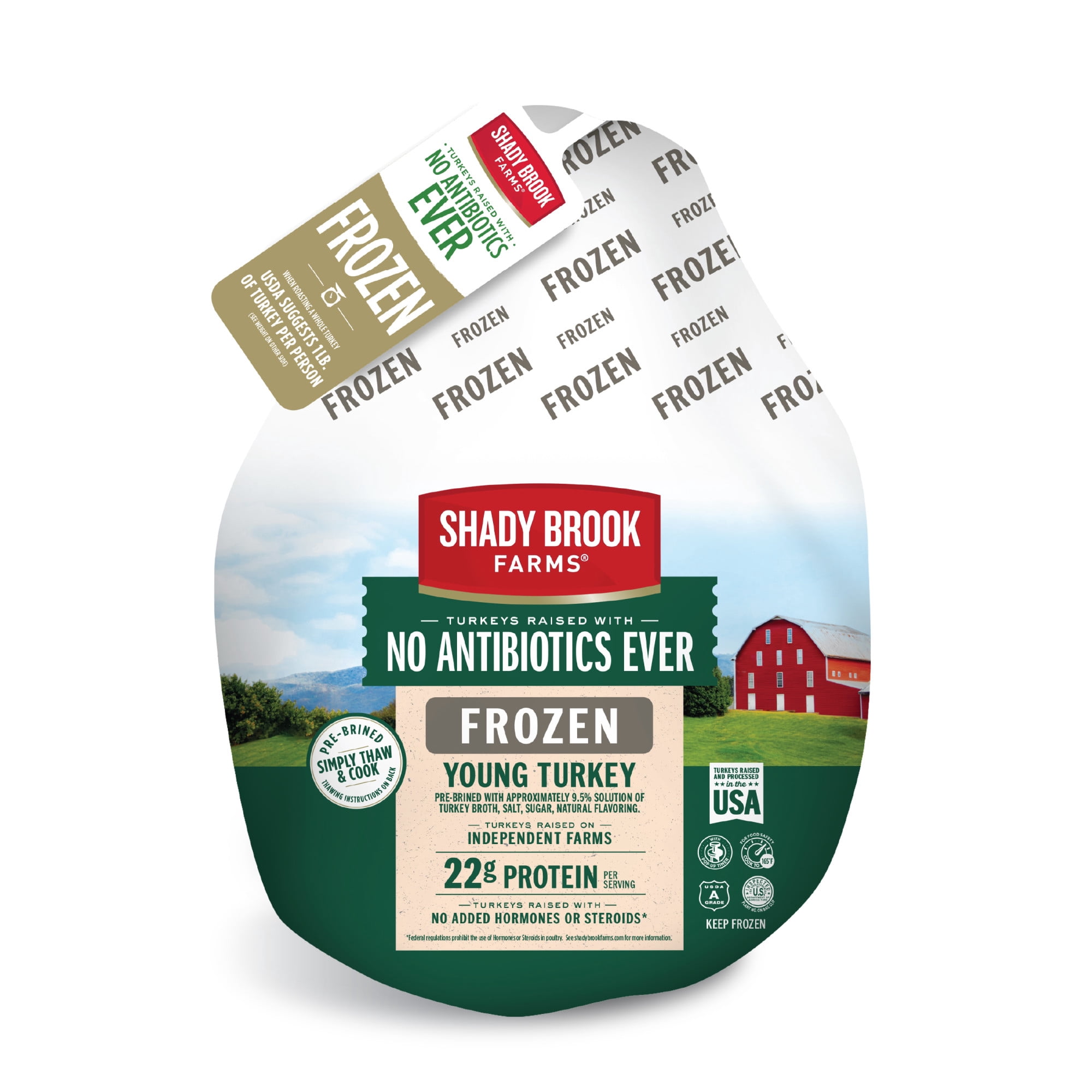 Shady Brook Farms No Antibiotics Ever, Whole Turkey, Frozen, 10 - 16 lbs, Serves 7 - 11 people, 22g of Protein per Serving