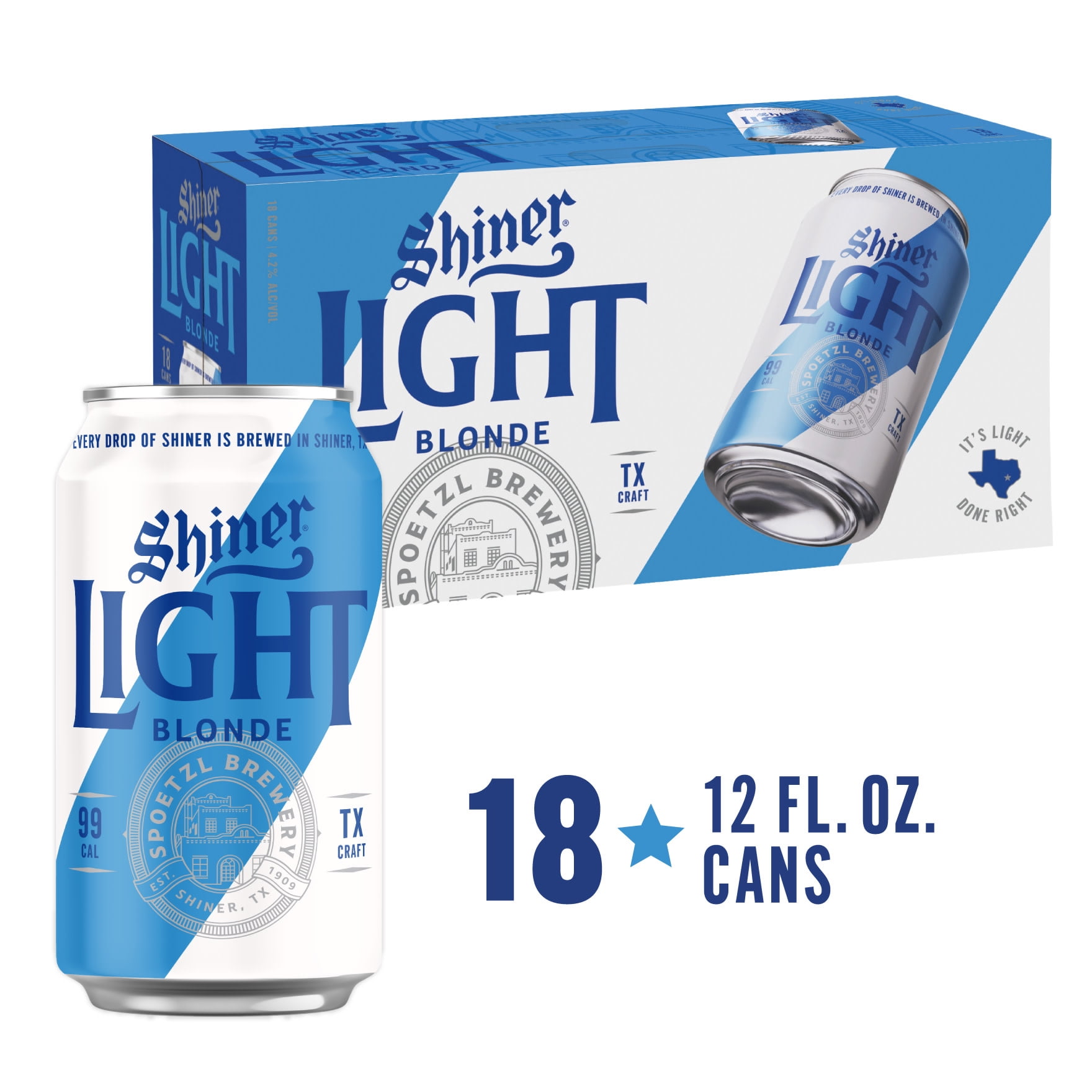 Shiner Light Blonde Lager Craft Beer, 18 pack, 12 fl oz Can, 4.2% ABV