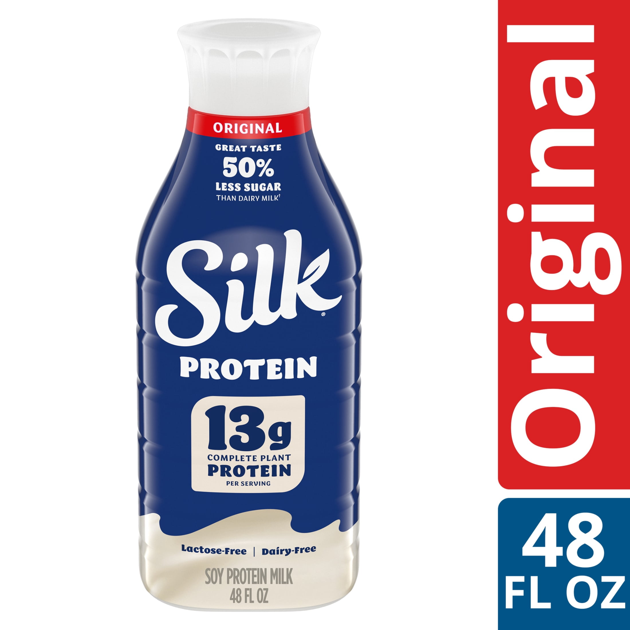 Silk Protein Dairy Free, Lactose Free Original Complete Plant Protein Milk, Plant Based Milk, 48 fl oz Bottle